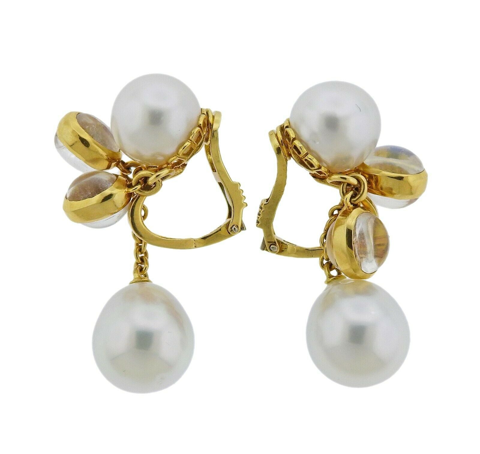 Assael Prince Dimitri South Sea Pearl Moonstone Gold Drop Earrings - Replica Luxury Handbag Store