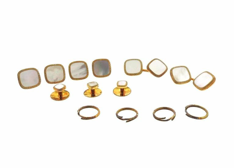 Garrard MOP and Onyx Gold Cufflink Button Stud Sets - Replica Luxury Handbag Store