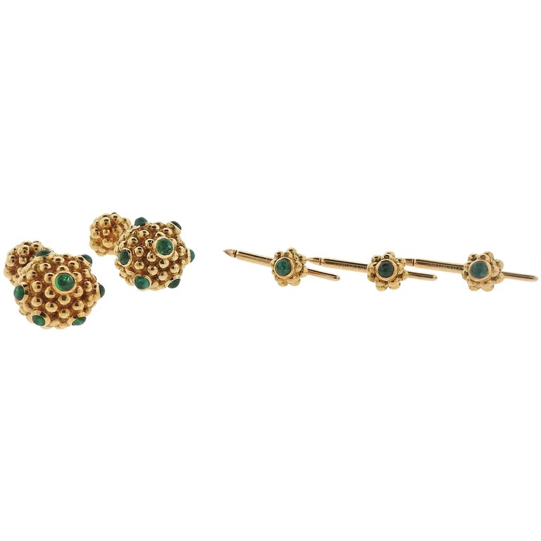 Tiffany Co. Emerald Gold Cufflinks Stud Dress Set - Replica Luxury Handbag Store