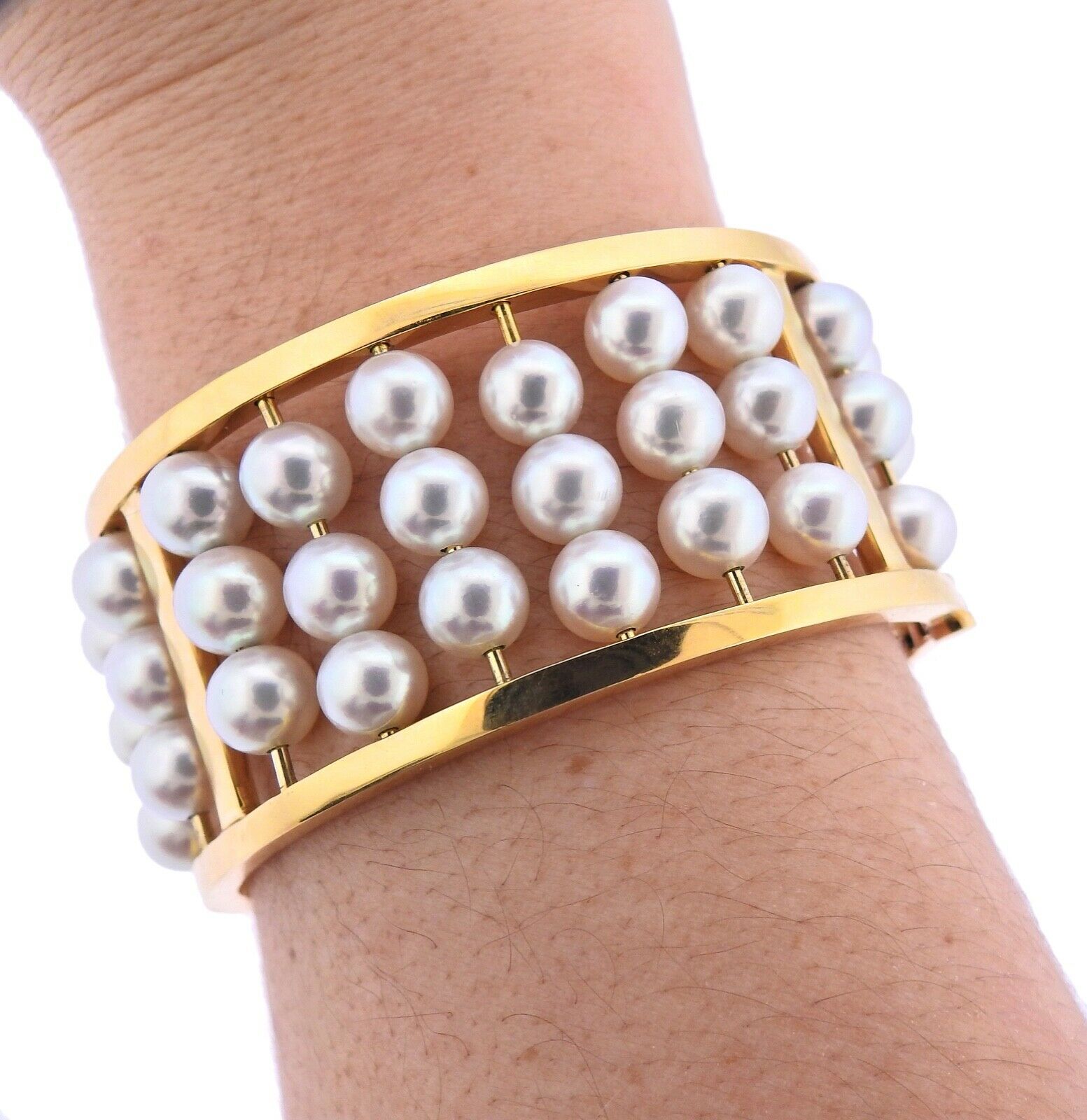 Assael Pearl Gold Wide Bangle Bracelet - Replica Luxury Handbag Store