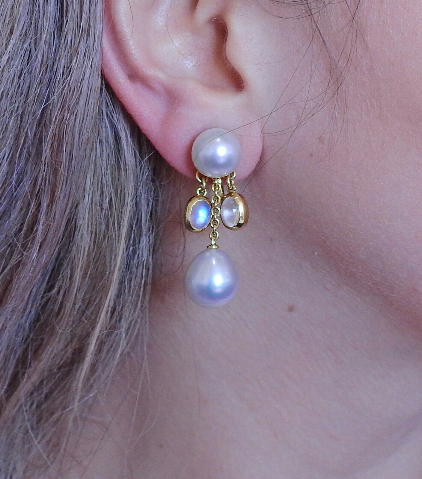 Assael Prince Dimitri South Sea Pearl Moonstone Gold Drop Earrings - Replica Luxury Handbag Store