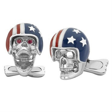 Deakin Francis Ruby Silver American Helmet Biker Skull Cufflinks - Replica Luxury Handbag Store