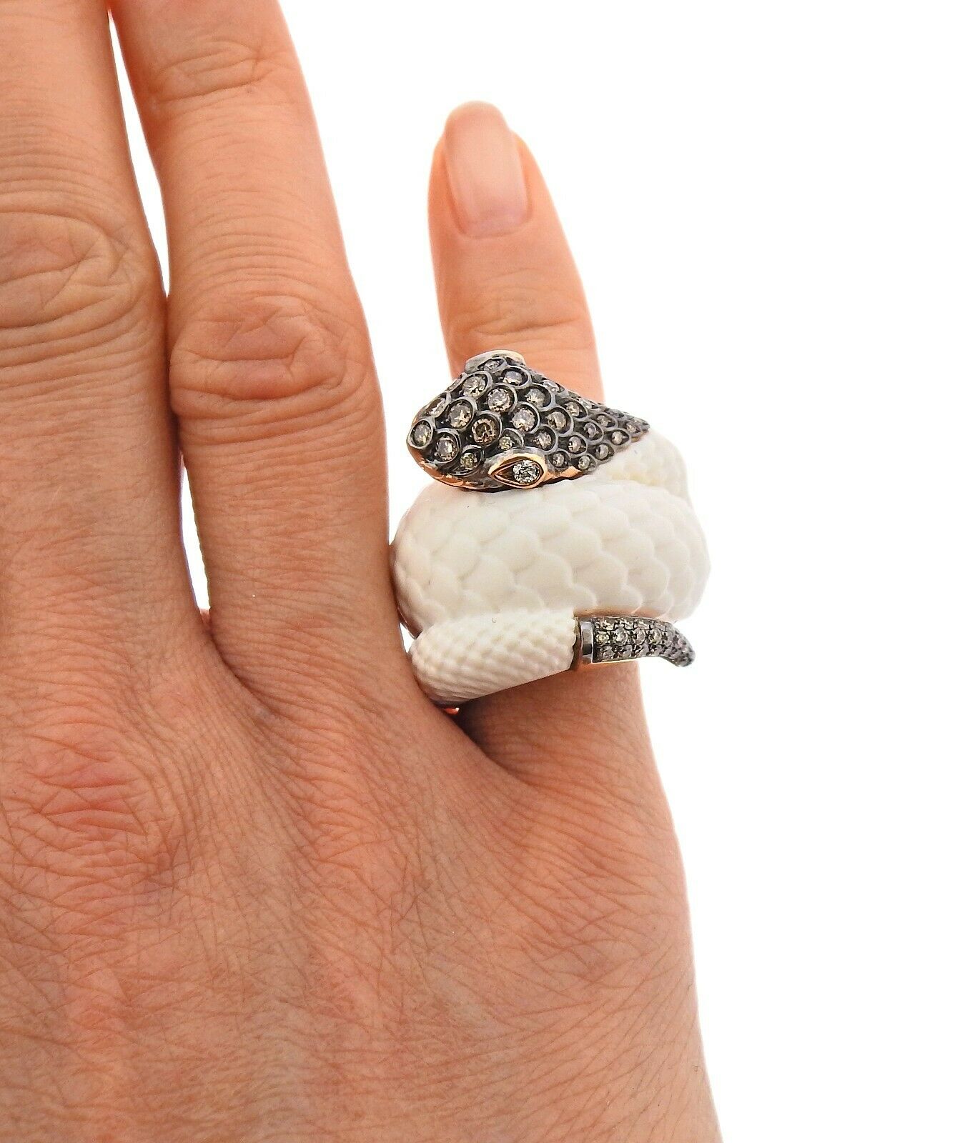 De Grisogono Mammoth Tusk Diamond Gold Snake Serpent Ring - Replica Luxury Handbag Store