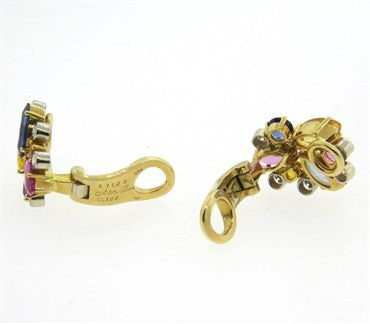 Aletto Brothers 11.20ctw Multicolor Sapphire Diamond 18k Gold Earrings - Replica Luxury Handbag Store