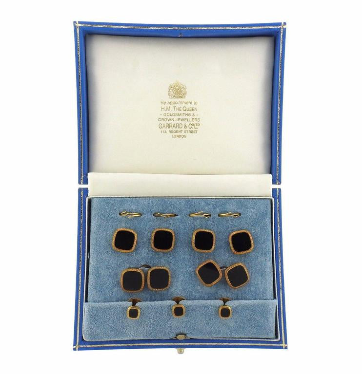 Garrard MOP and Onyx Gold Cufflink Button Stud Sets - Replica Luxury Handbag Store