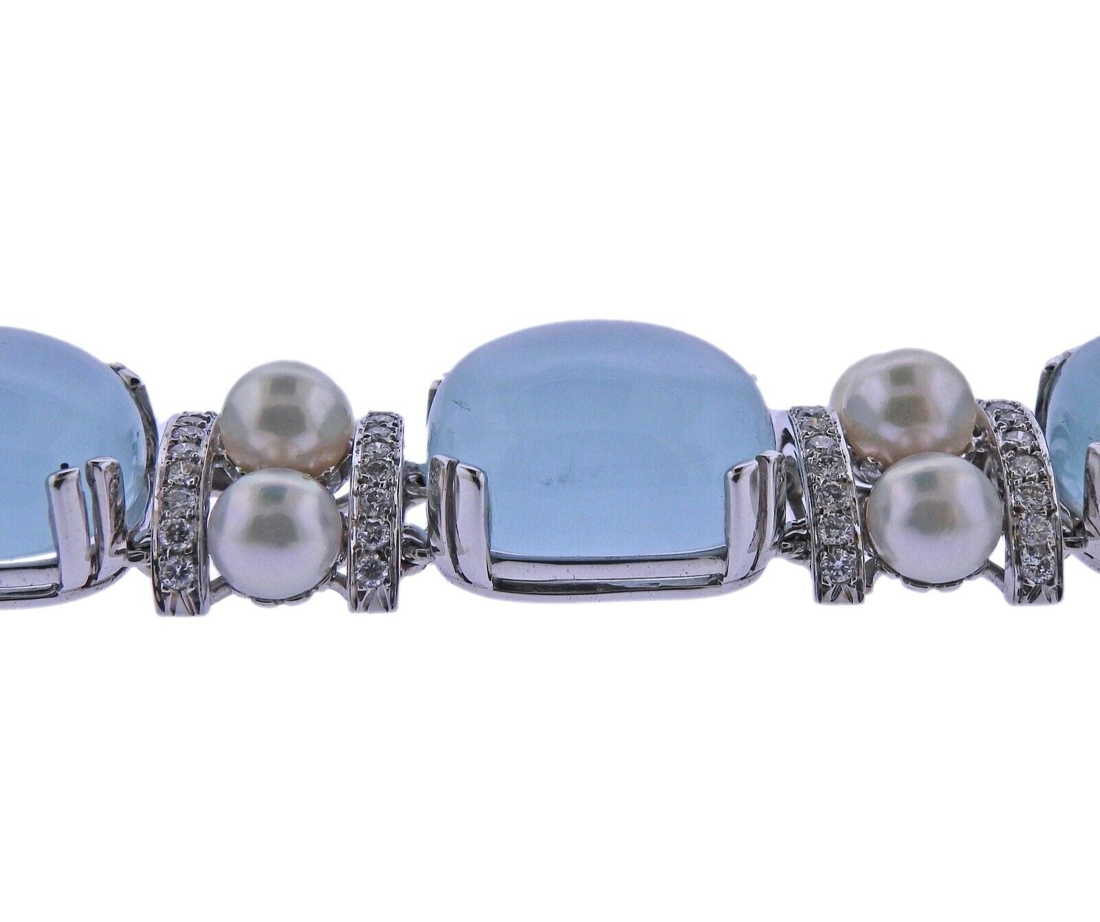 Seaman Schepps Gold Pearl Diamond Aquamarine Bracelet - Replica Luxury Handbag Store