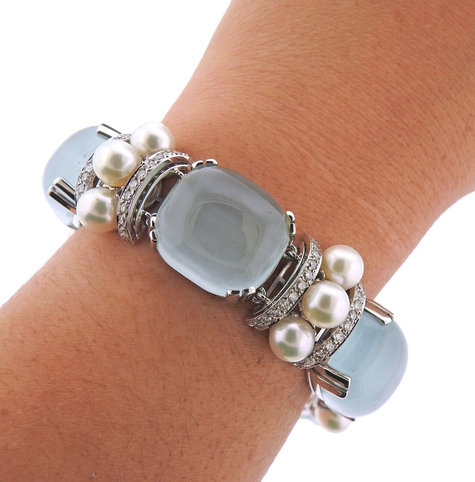 Seaman Schepps Gold Pearl Diamond Aquamarine Bracelet - Replica Luxury Handbag Store