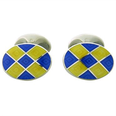 Deakin  Francis Sterling Silver Blue Yellow Oval Cufflinks - Replica Luxury Handbag Store