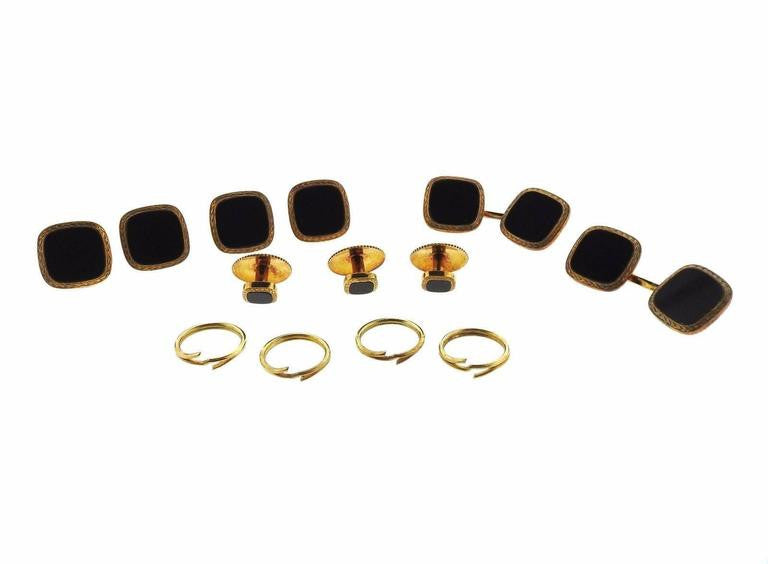 Garrard MOP and Onyx Gold Cufflink Button Stud Sets - Replica Luxury Handbag Store