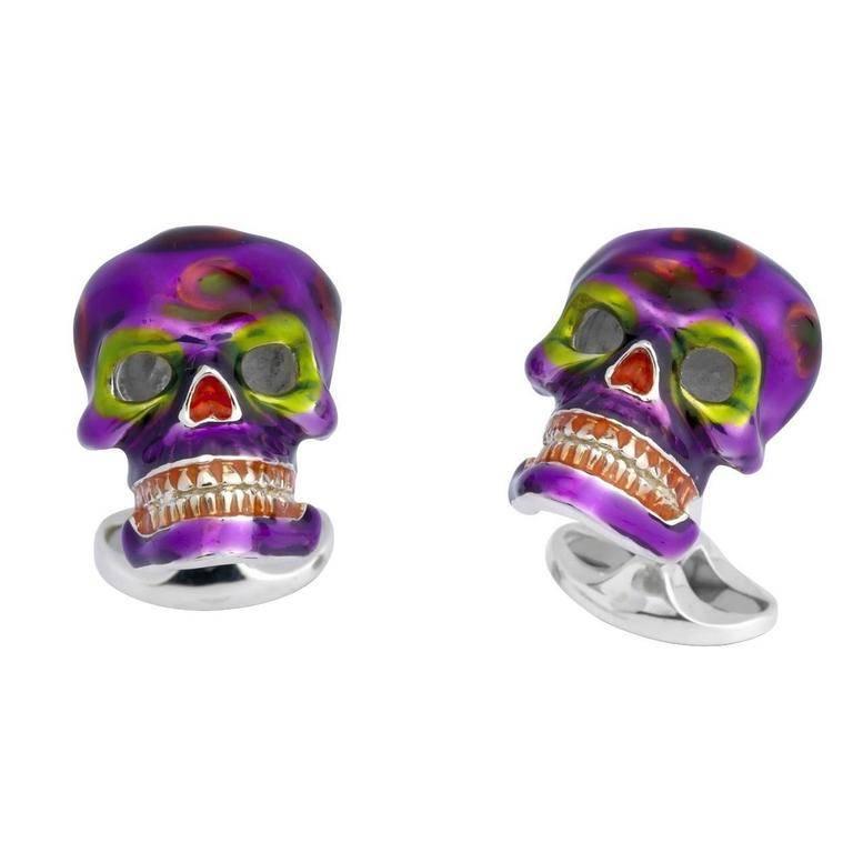 Deakin  Francis Mexican Skull Enamel Silver Cufflinks - Replica Luxury Handbag Store