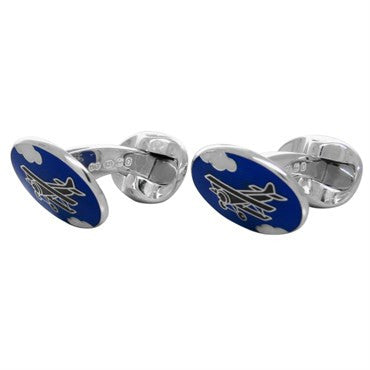 Deakin  Francis Sterling Silver Enamel Biplane Oval Cufflinks - Replica Luxury Handbag Store