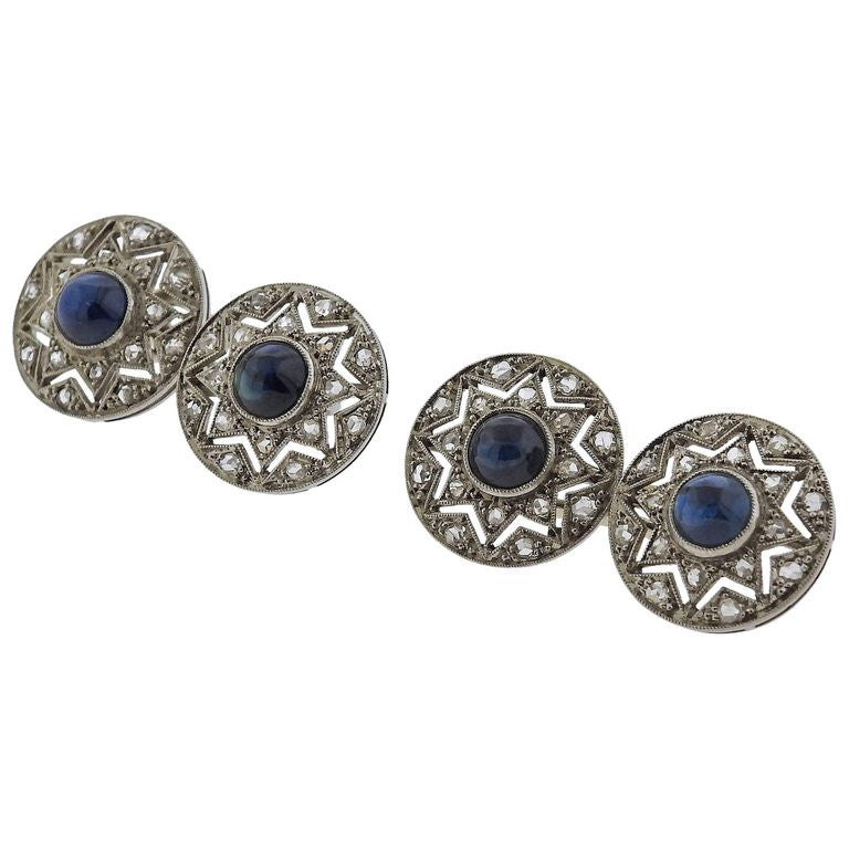 Art Deco Diamond Sapphire Platinum Cufflinks - Replica Luxury Handbag Store