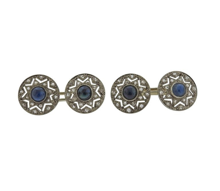 Art Deco Diamond Sapphire Platinum Cufflinks - Replica Luxury Handbag Store