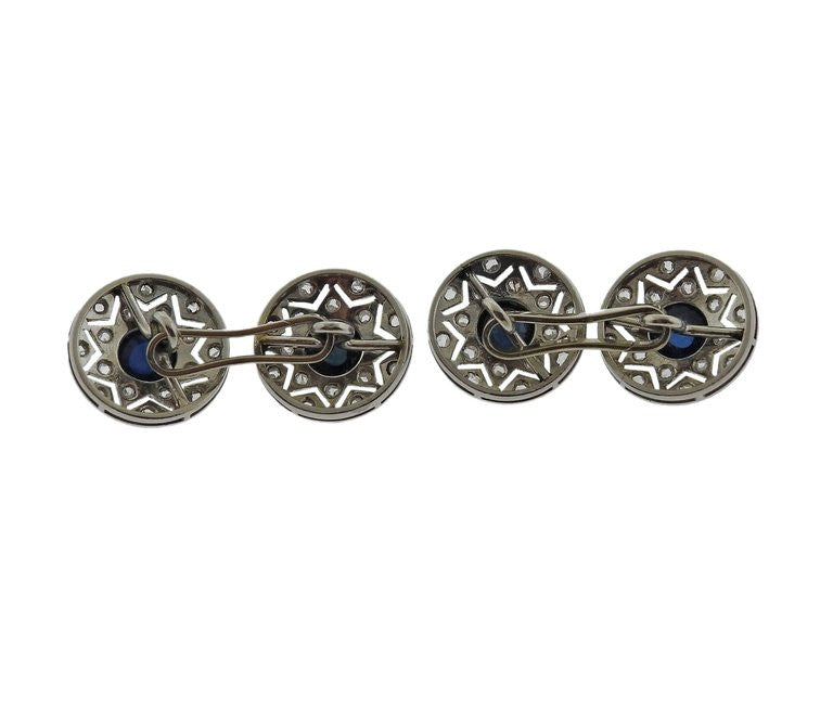 Art Deco Diamond Sapphire Platinum Cufflinks - Replica Luxury Handbag Store