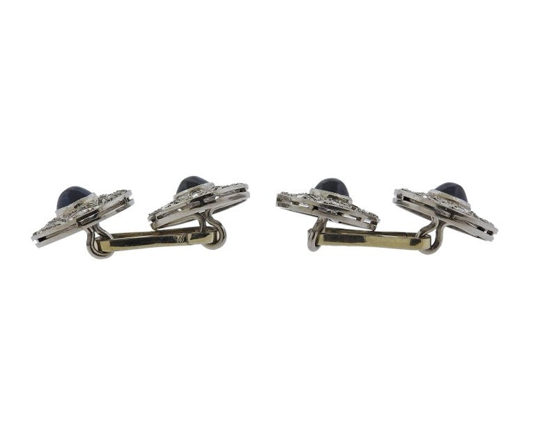 Art Deco Diamond Sapphire Platinum Cufflinks - Replica Luxury Handbag Store