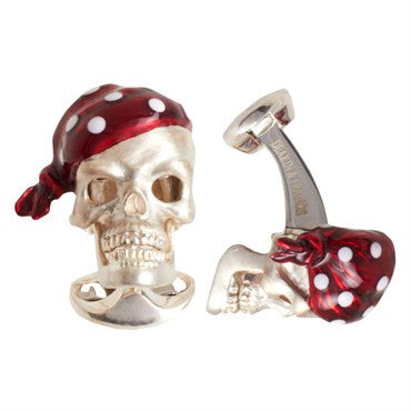 Deakin  Francis Sterling Silver Red Bandana Skull Ruby Cufflinks - Replica Luxury Handbag Store