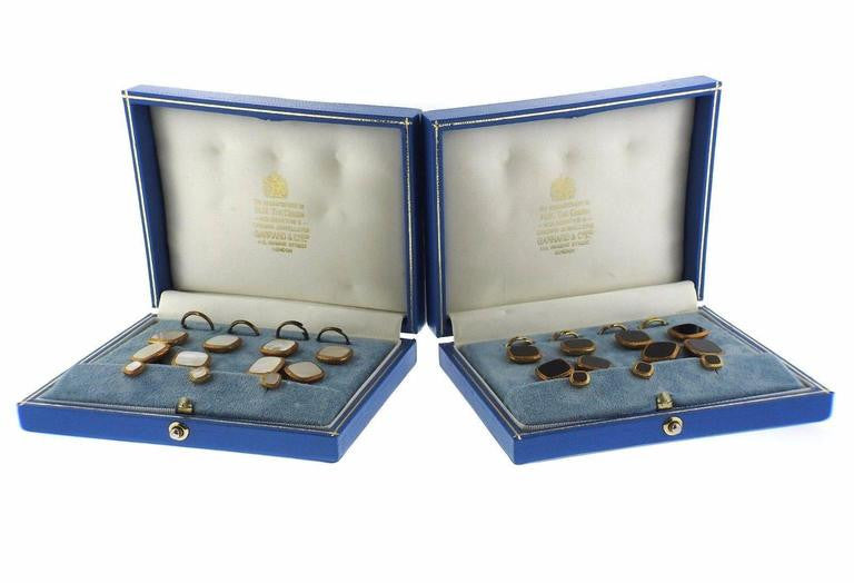 Garrard MOP and Onyx Gold Cufflink Button Stud Sets - Replica Luxury Handbag Store