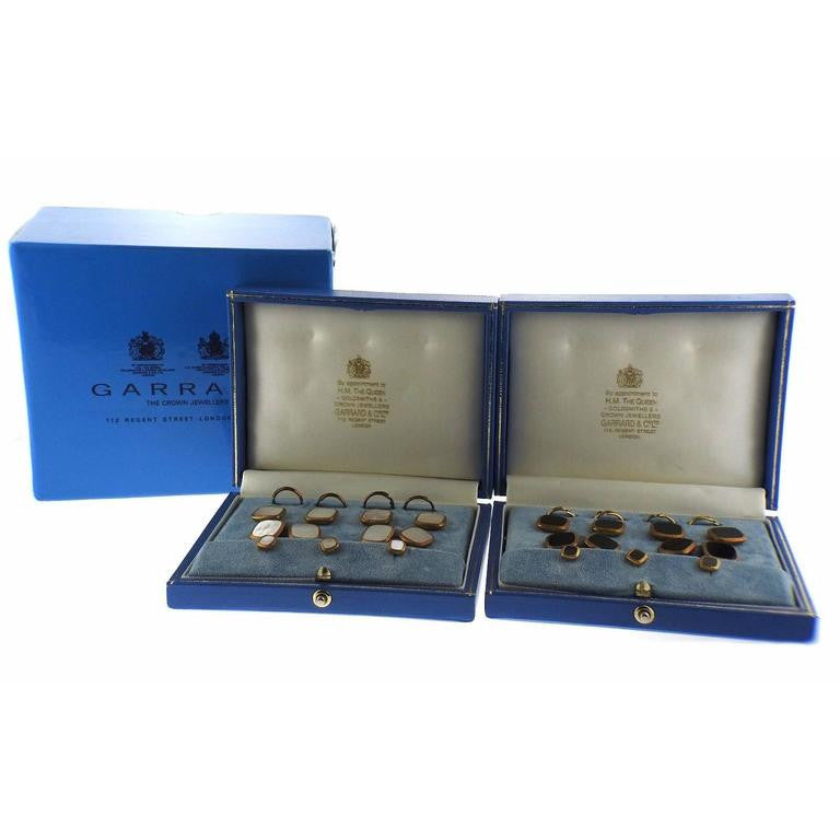 Garrard MOP and Onyx Gold Cufflink Button Stud Sets - Replica Luxury Handbag Store