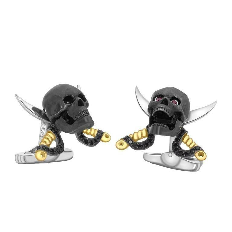 Deakin  Francis Sterling Pirate Crossed Daggers Ruby Spinel Skull Cufflinks - Replica Luxury Handbag Store