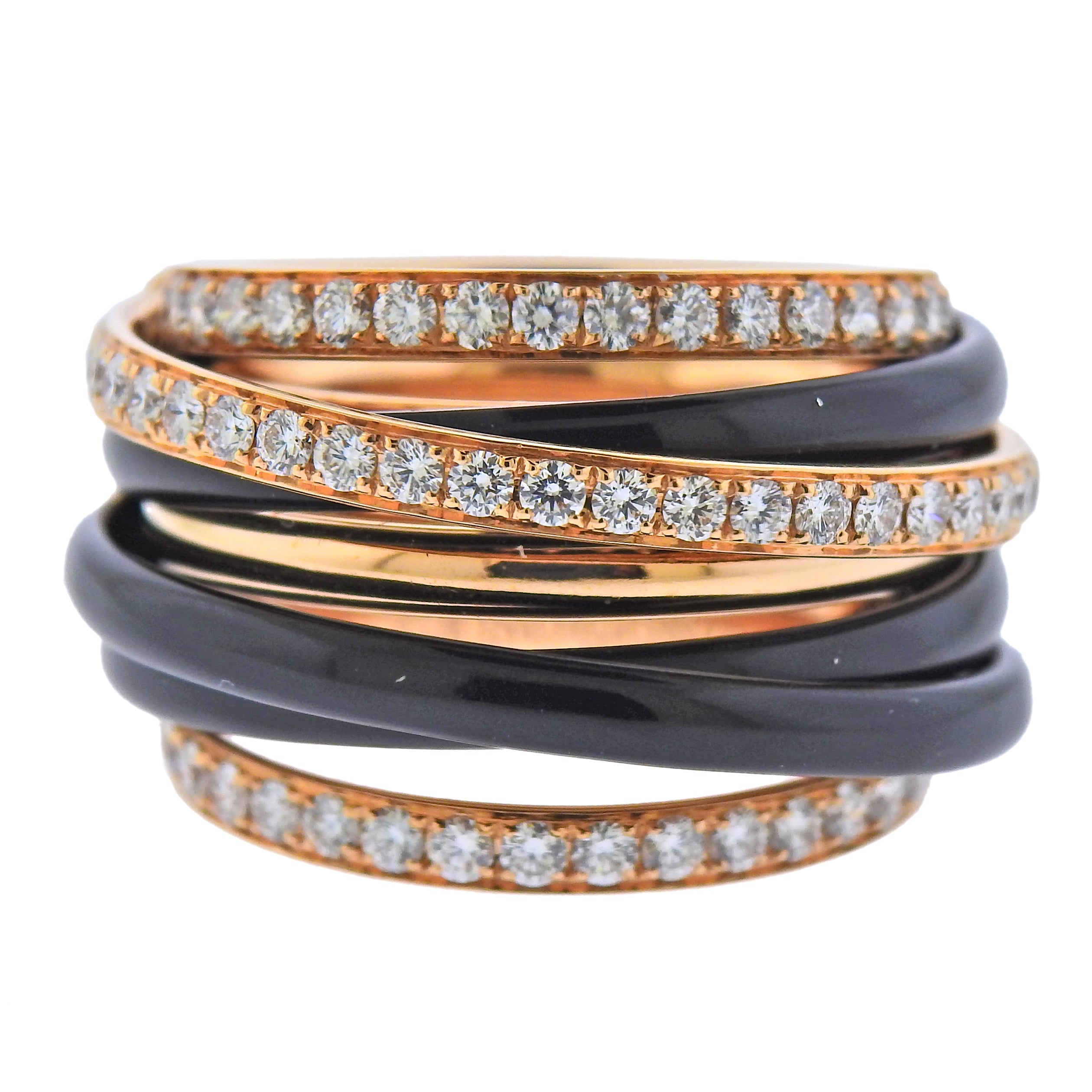 De Grisogono Allegra Rose Gold Black Ceramic Diamond Ring - Replica Luxury Handbag Store