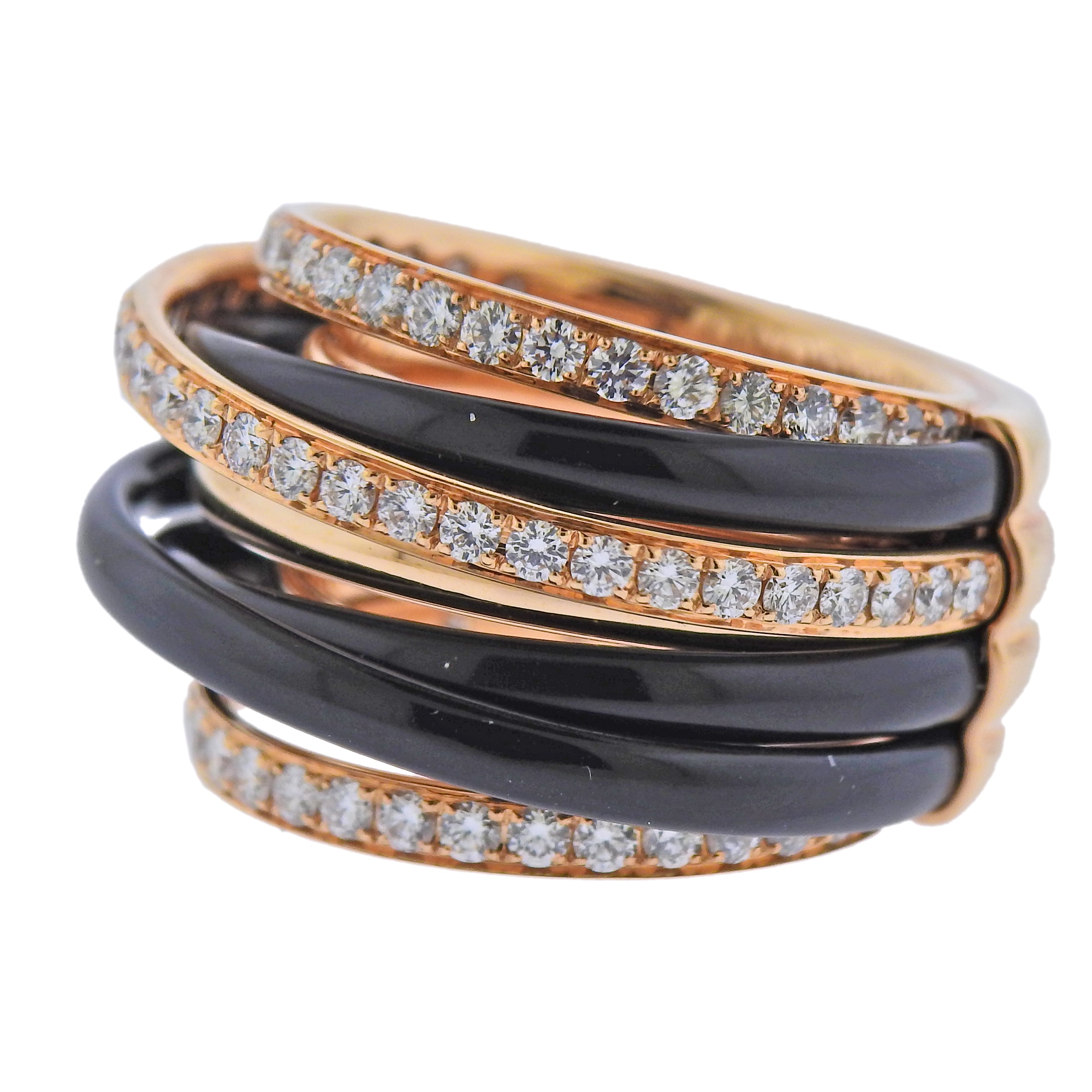 De Grisogono Allegra Rose Gold Black Ceramic Diamond Ring - Replica Luxury Handbag Store