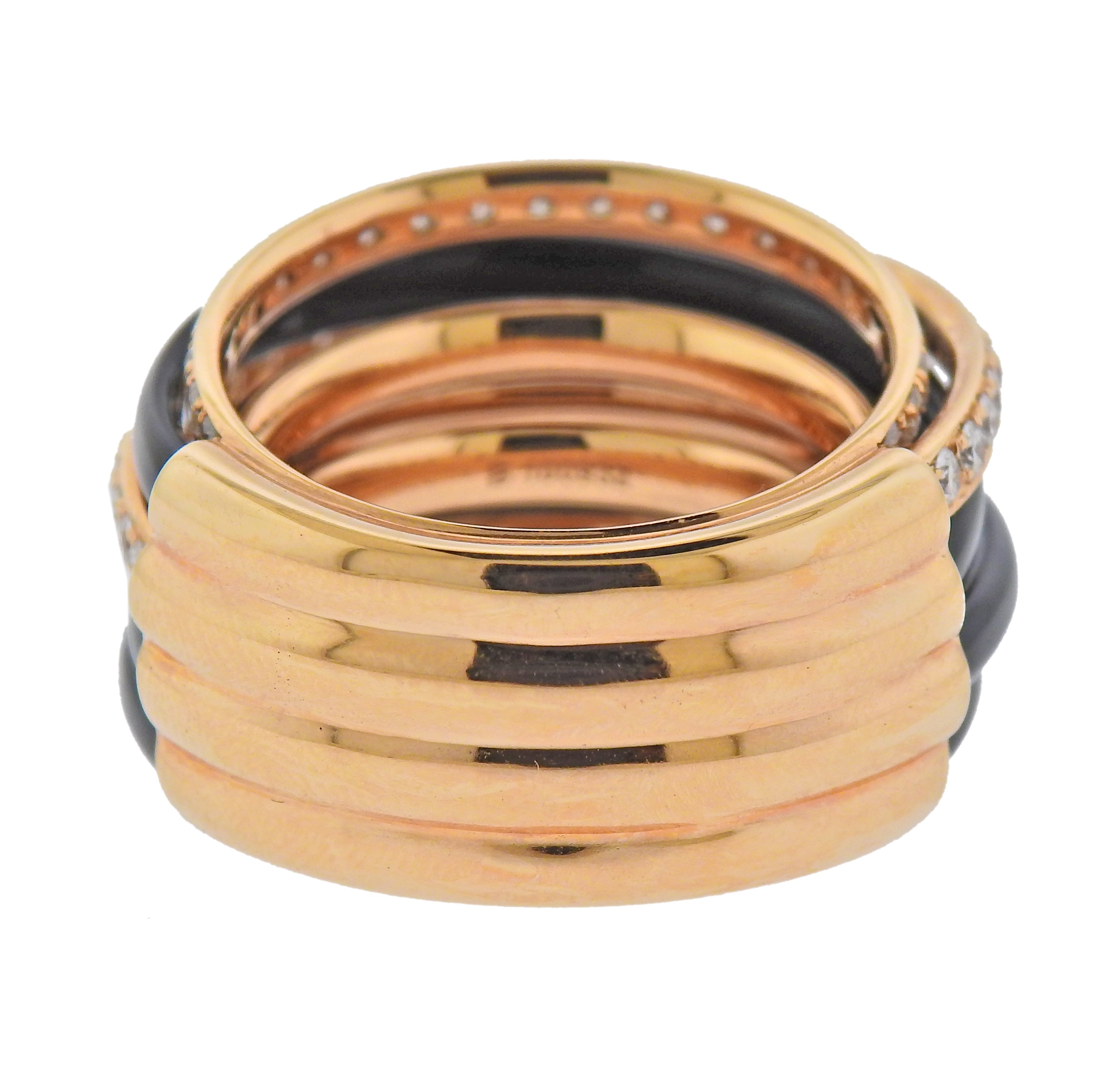 De Grisogono Allegra Rose Gold Black Ceramic Diamond Ring - Replica Luxury Handbag Store