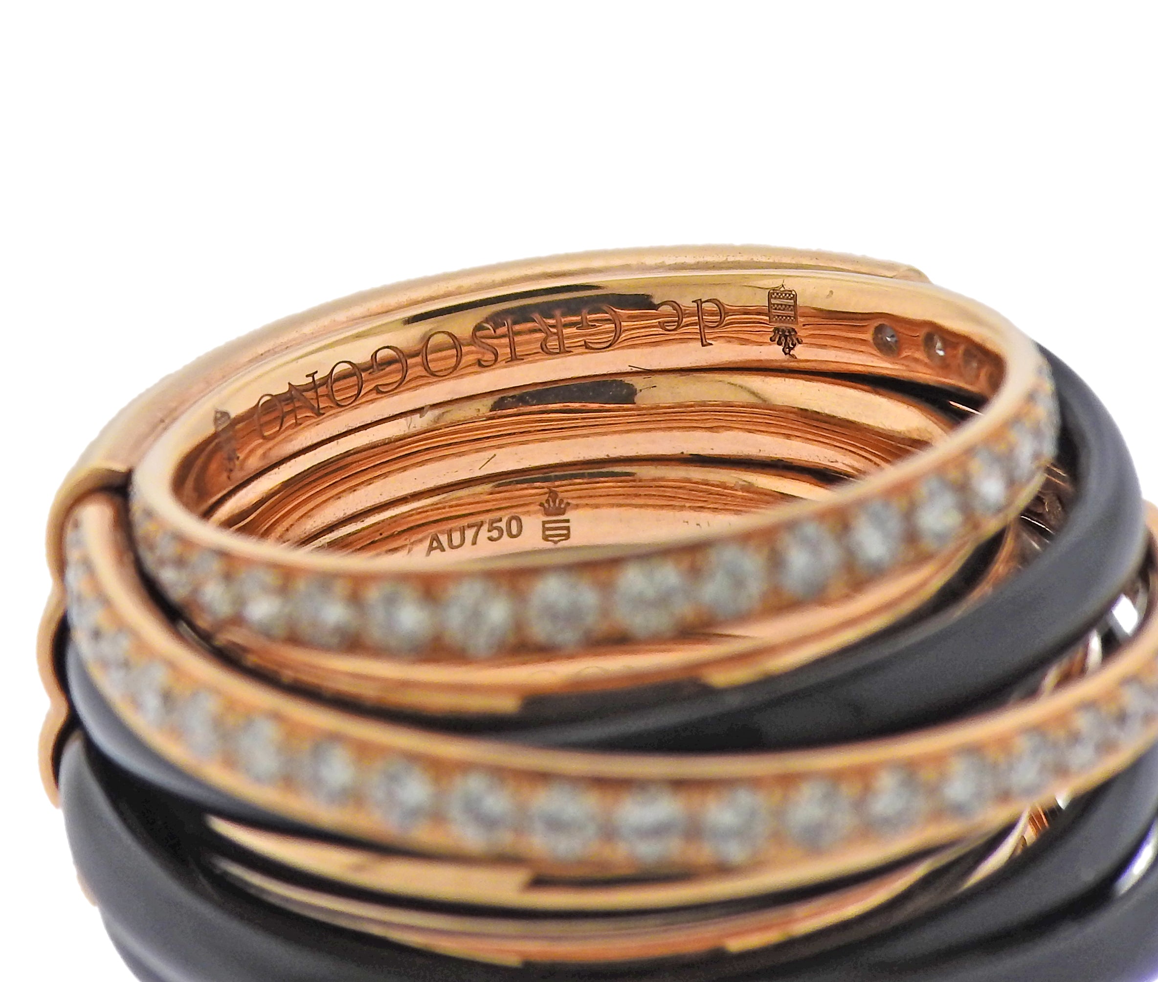 De Grisogono Allegra Rose Gold Black Ceramic Diamond Ring - Replica Luxury Handbag Store