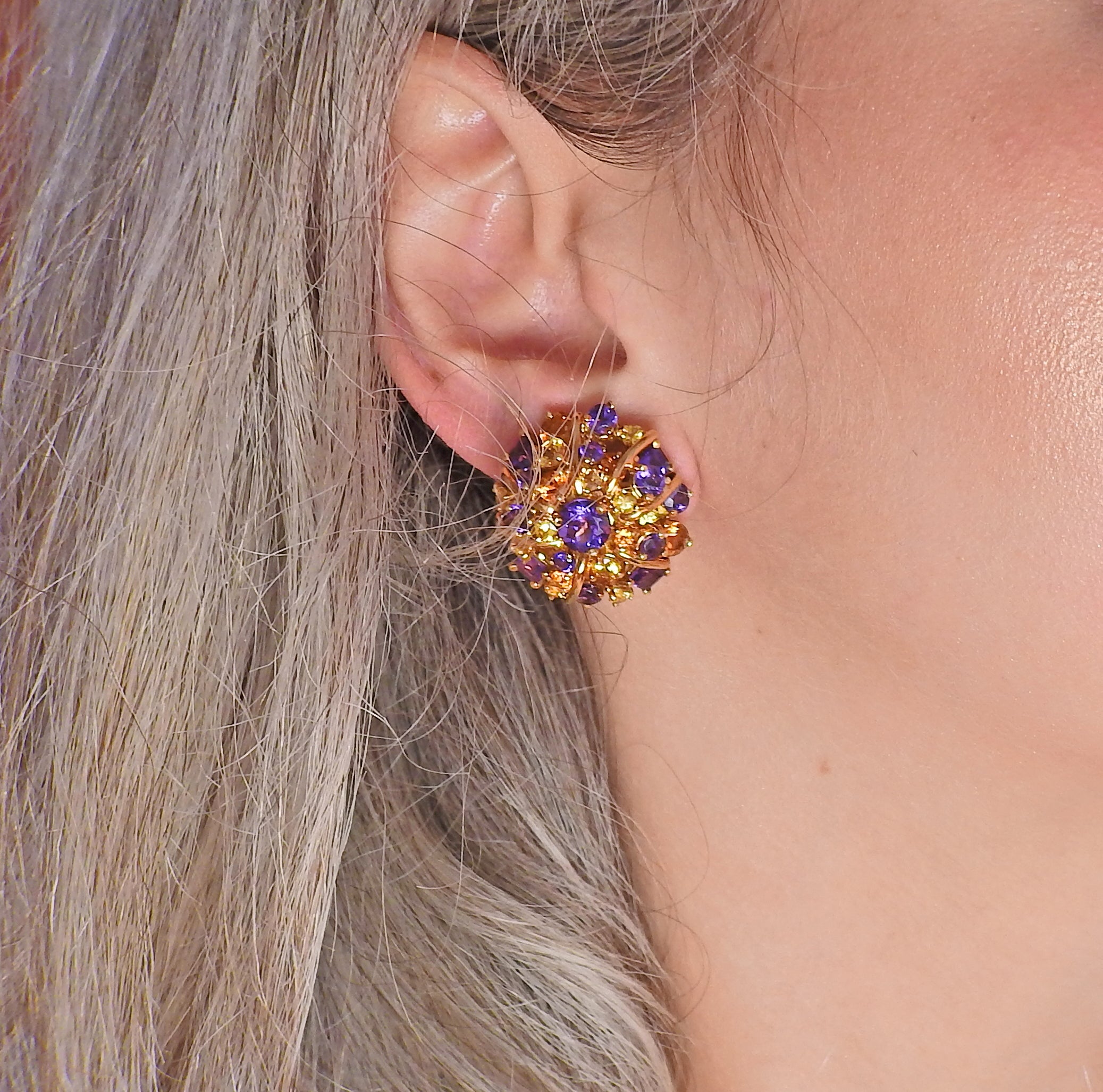 Seaman Schepps Amethyst Citrine Gold Cocktail Earrings - Replica Luxury Handbag Store