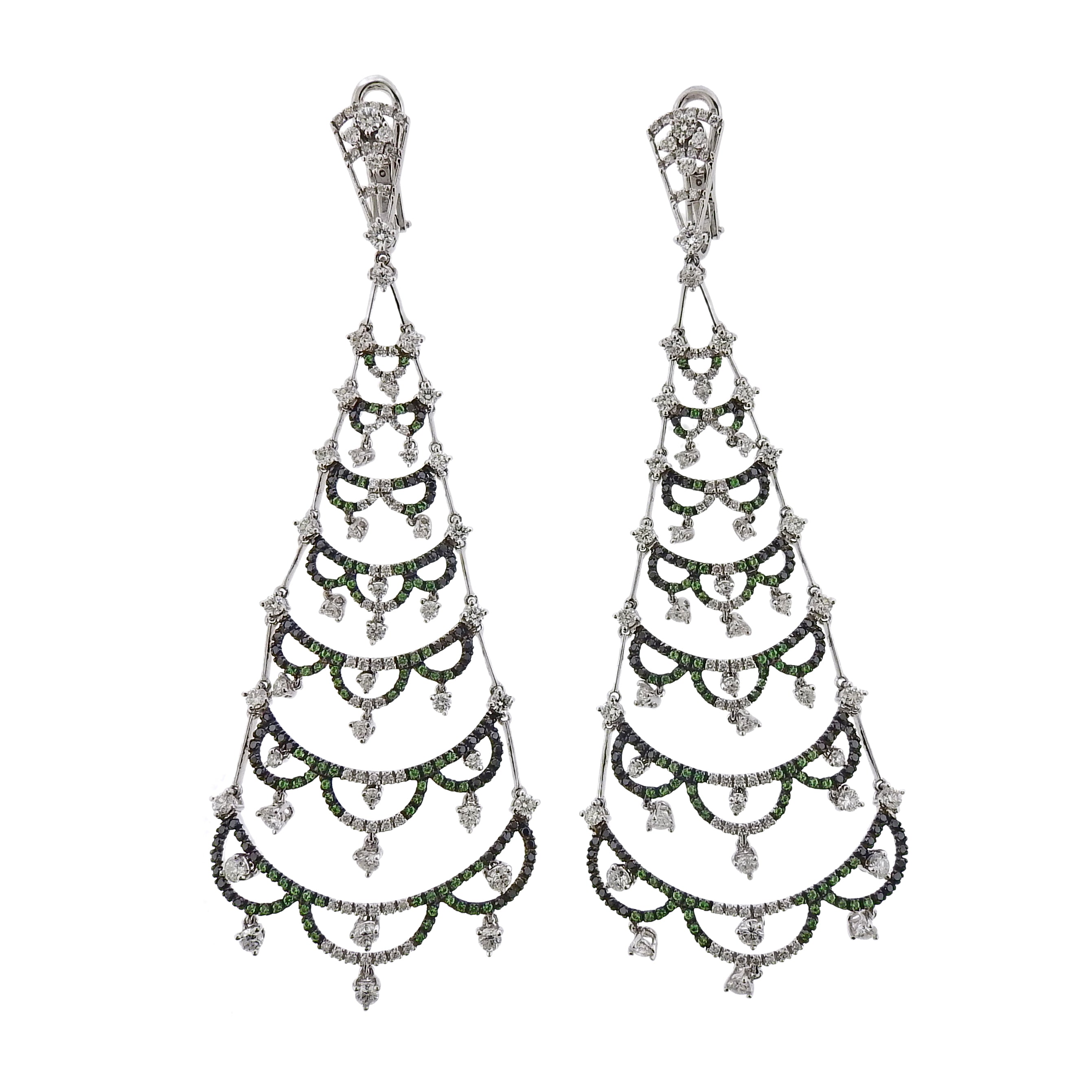 Porrati White Black Diamond Tsavorite Gold Chandelier Earrings - Replica Luxury Handbag Store