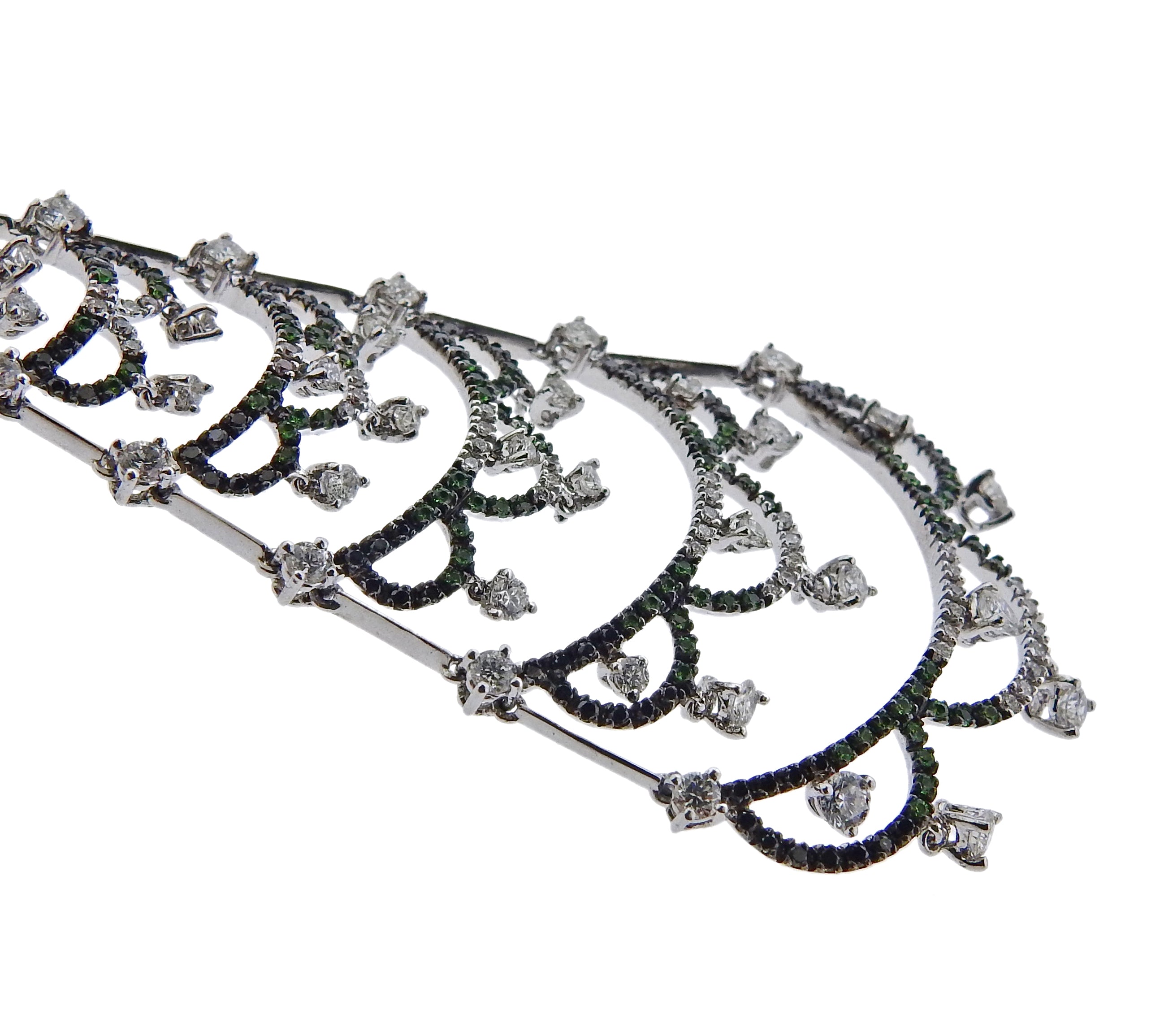 Porrati White Black Diamond Tsavorite Gold Chandelier Earrings - Replica Luxury Handbag Store