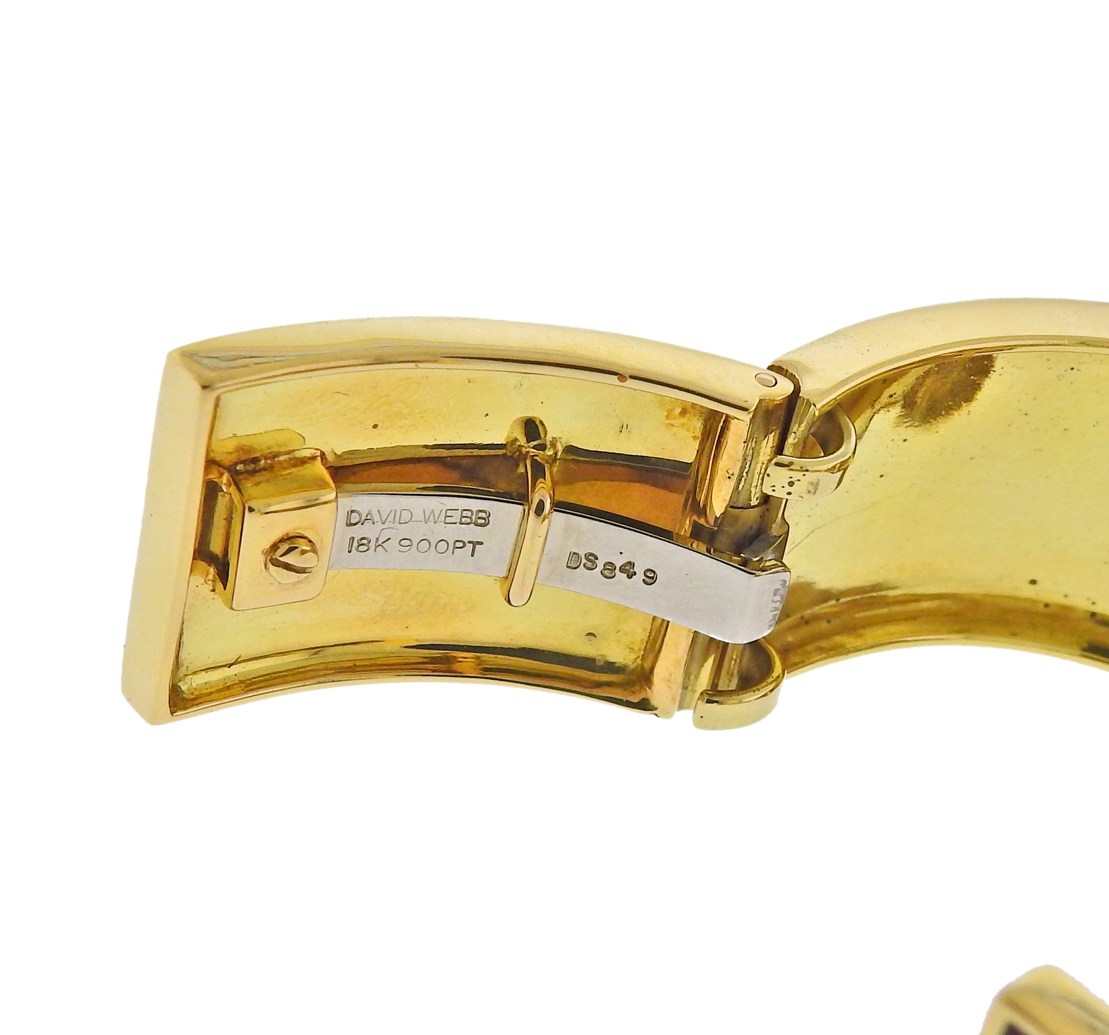 David Webb Diamond Gold Platinum Red Enamel Buckle Cuff Bracelet - Replica Luxury Handbag Store