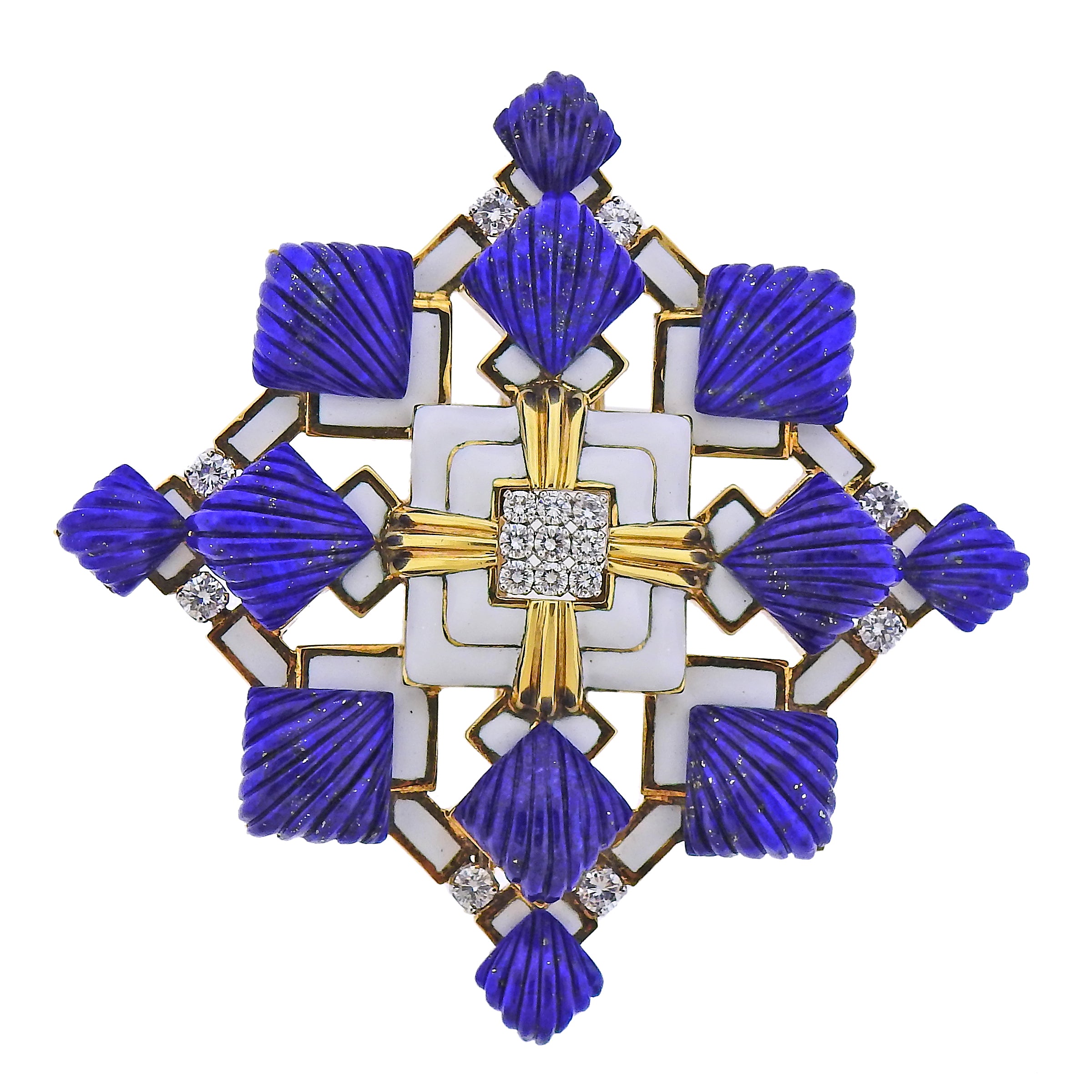 David Webb Heraldic Lapis Diamond Enamel Gold Platinum Brooch Pendant - Replica Luxury Handbag Store