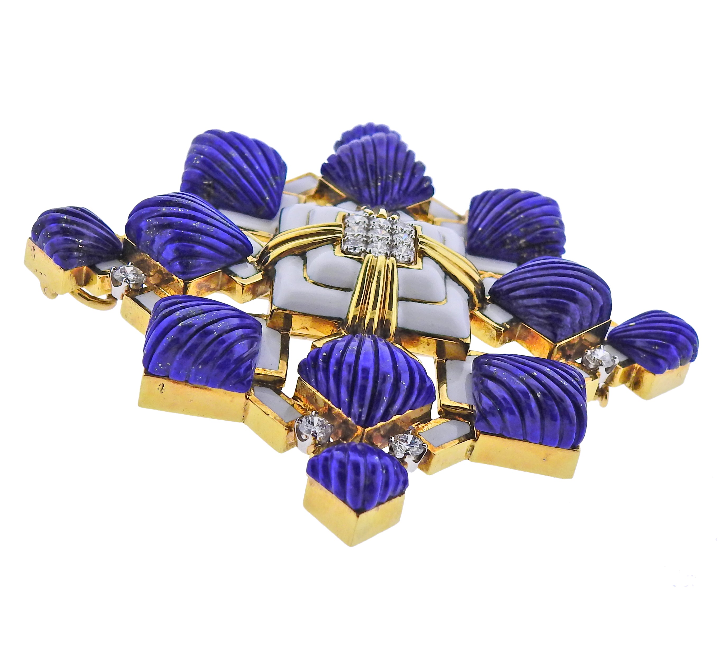 David Webb Heraldic Lapis Diamond Enamel Gold Platinum Brooch Pendant - Replica Luxury Handbag Store