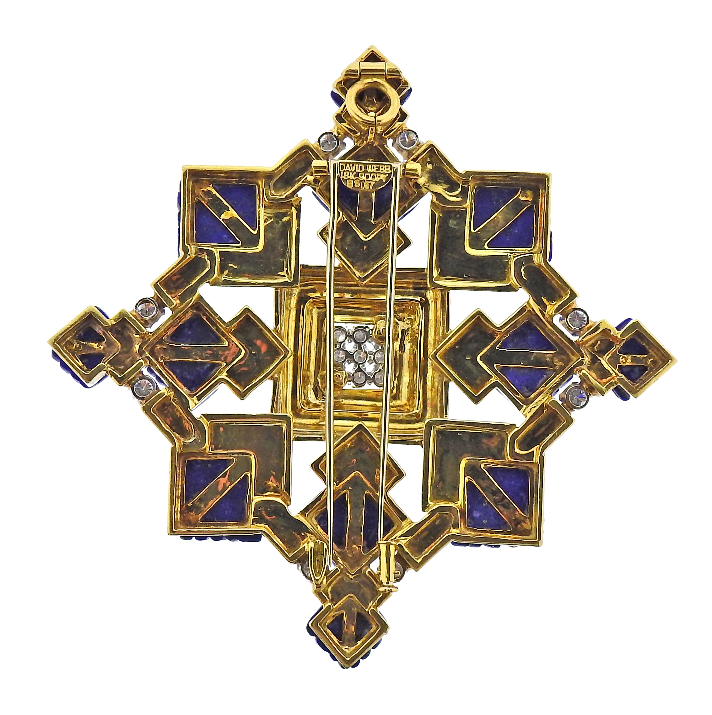 David Webb Heraldic Lapis Diamond Enamel Gold Platinum Brooch Pendant - Replica Luxury Handbag Store