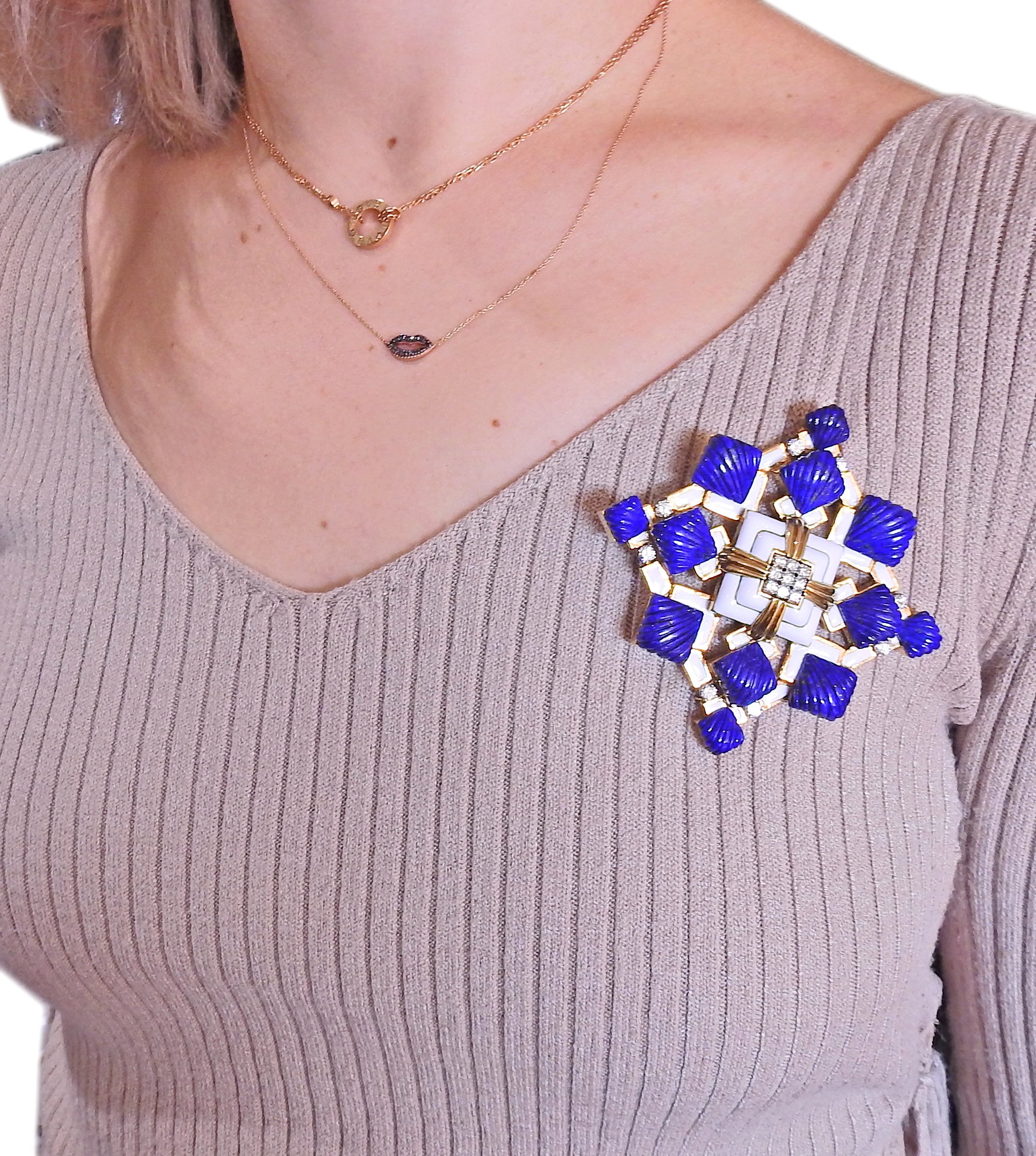 David Webb Heraldic Lapis Diamond Enamel Gold Platinum Brooch Pendant - Replica Luxury Handbag Store