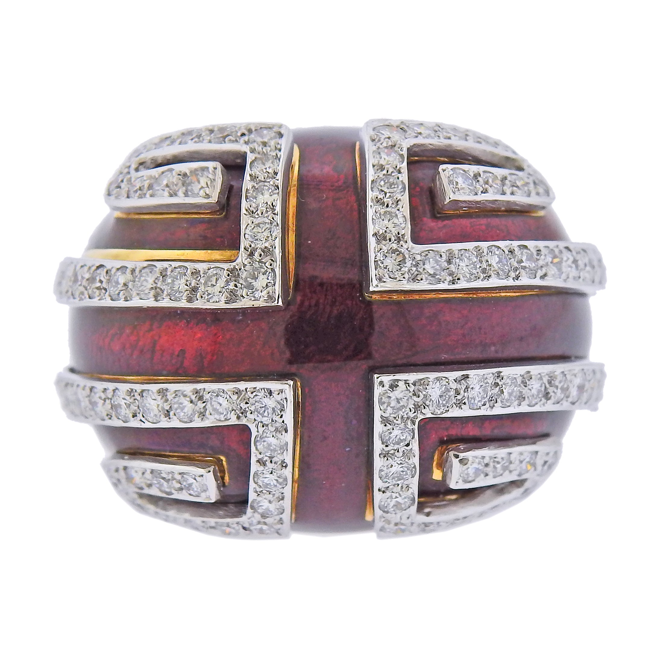 David Webb Red Enamel Diamond Gold Platinum Scroll Ring - Replica Luxury Handbag Store