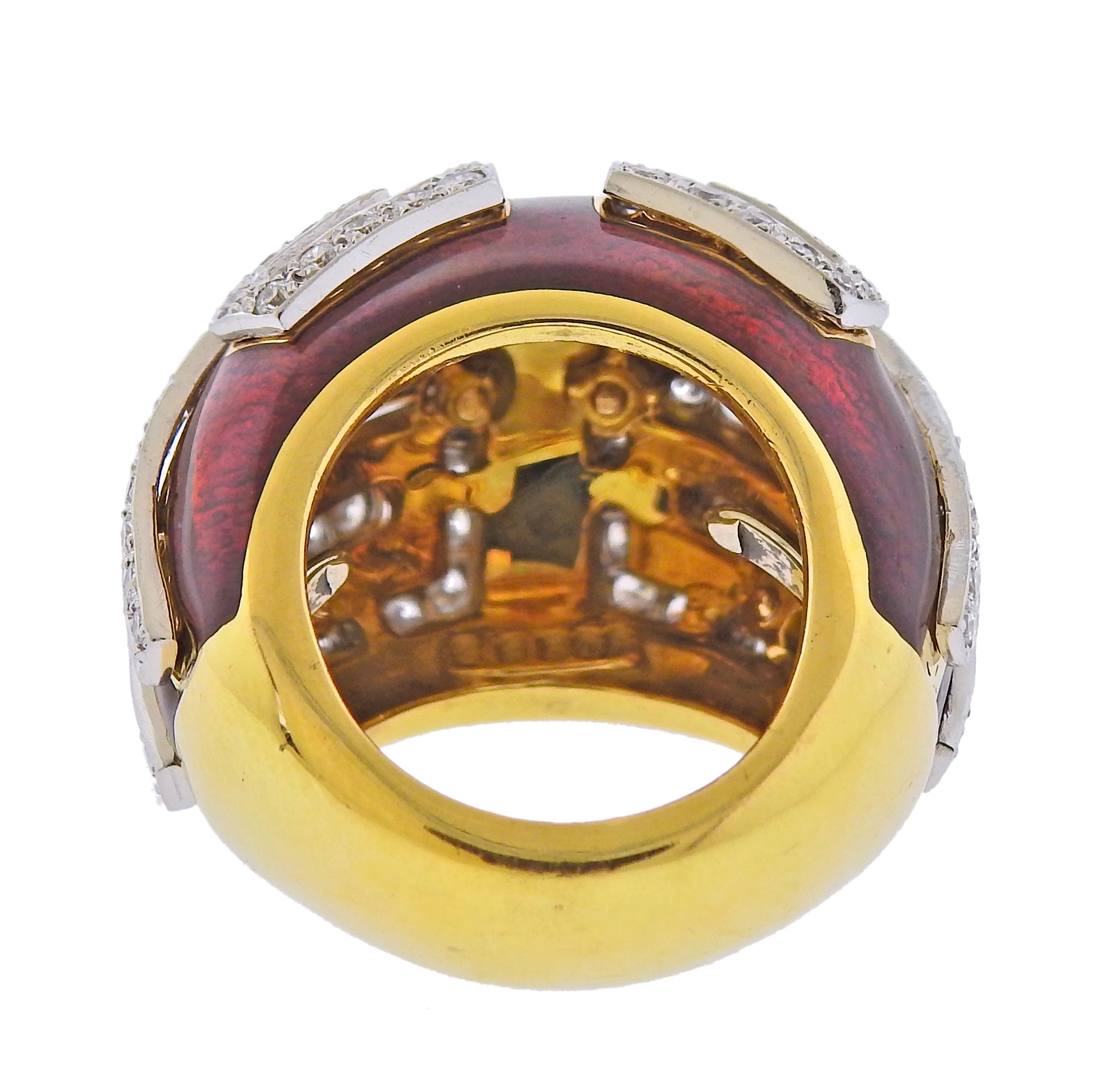 David Webb Red Enamel Diamond Gold Platinum Scroll Ring - Replica Luxury Handbag Store