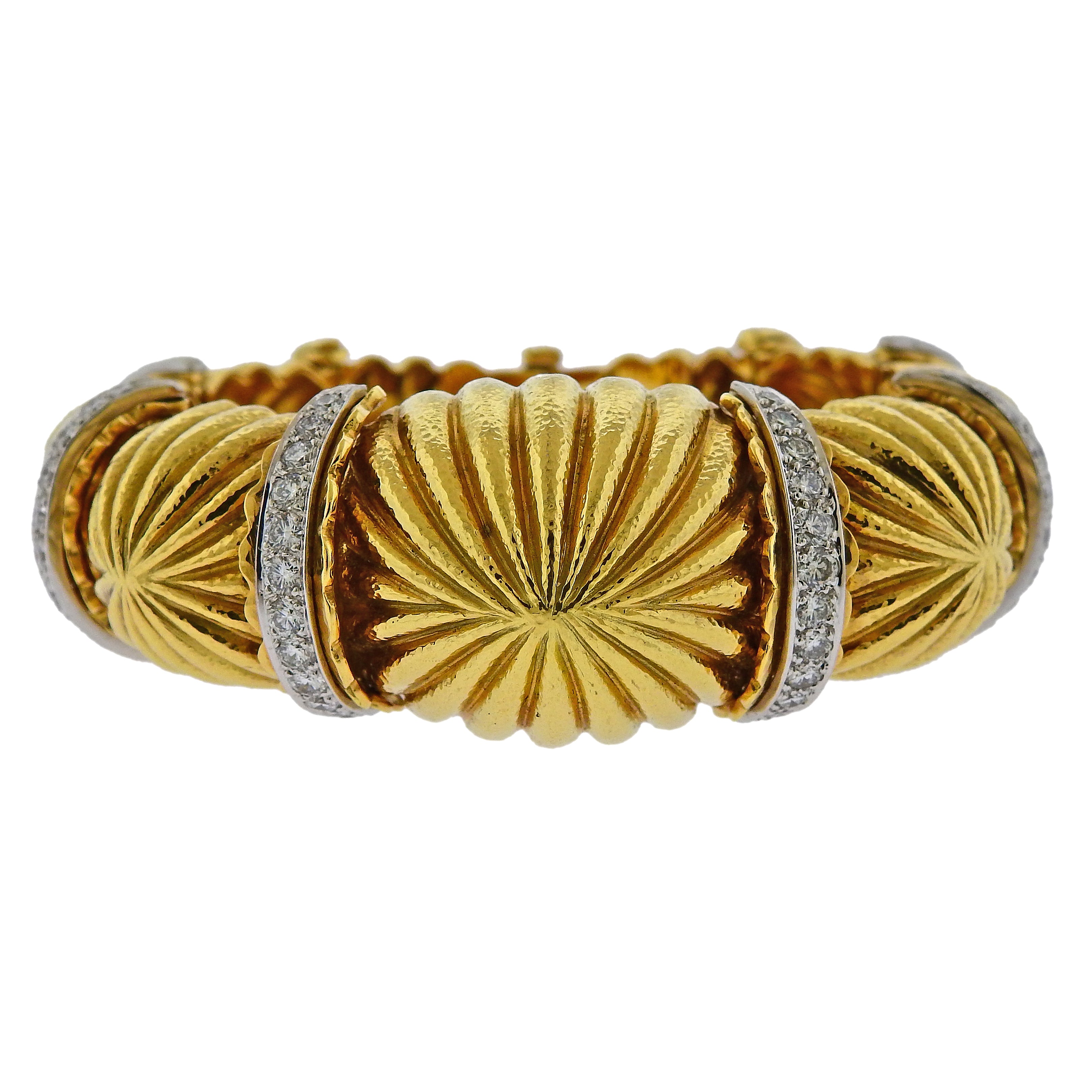 David Webb Fluted Dome Diamond Gold Platinum Bracelet - Replica Luxury Handbag Store