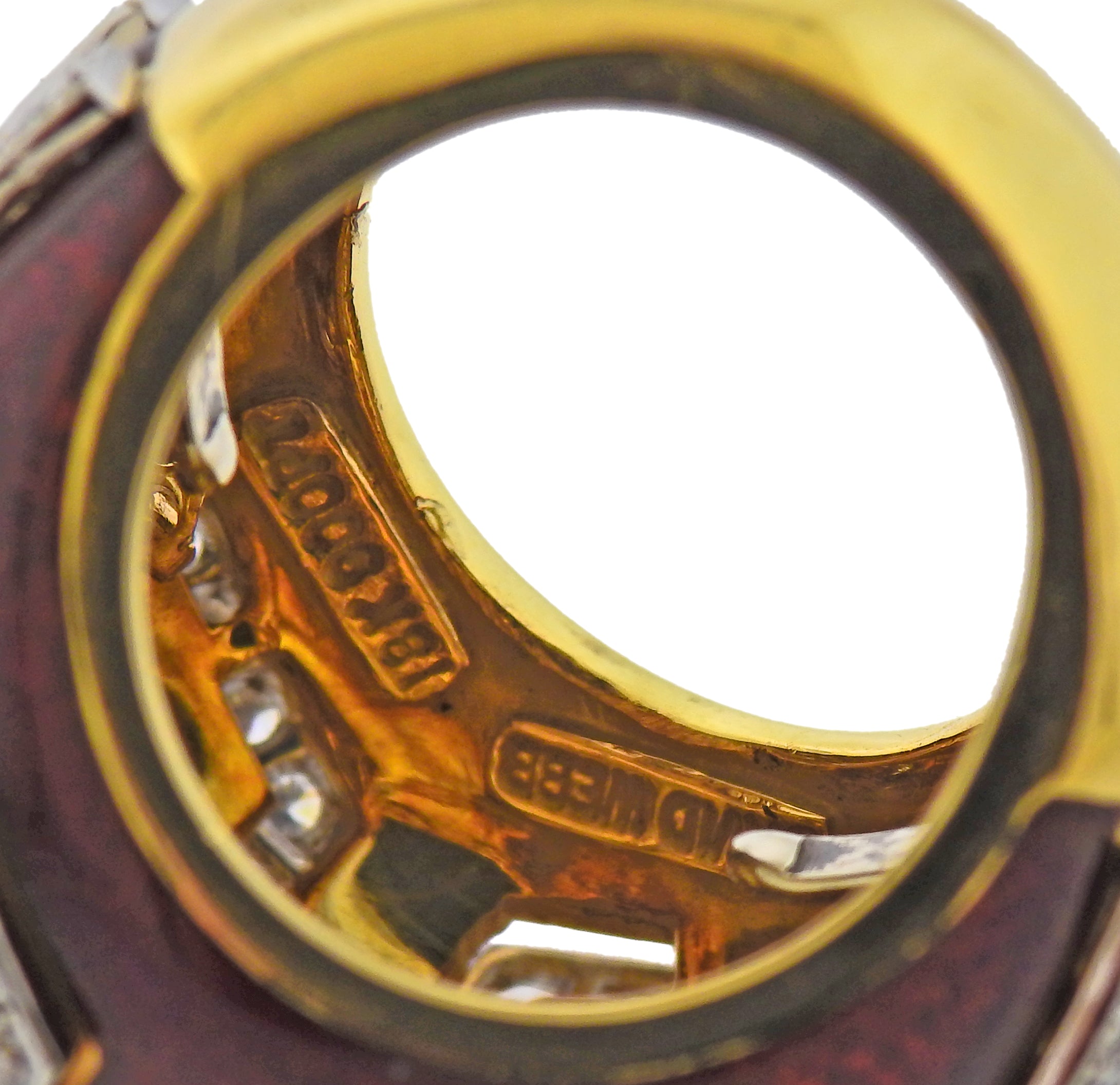 David Webb Red Enamel Diamond Gold Platinum Scroll Ring - Replica Luxury Handbag Store