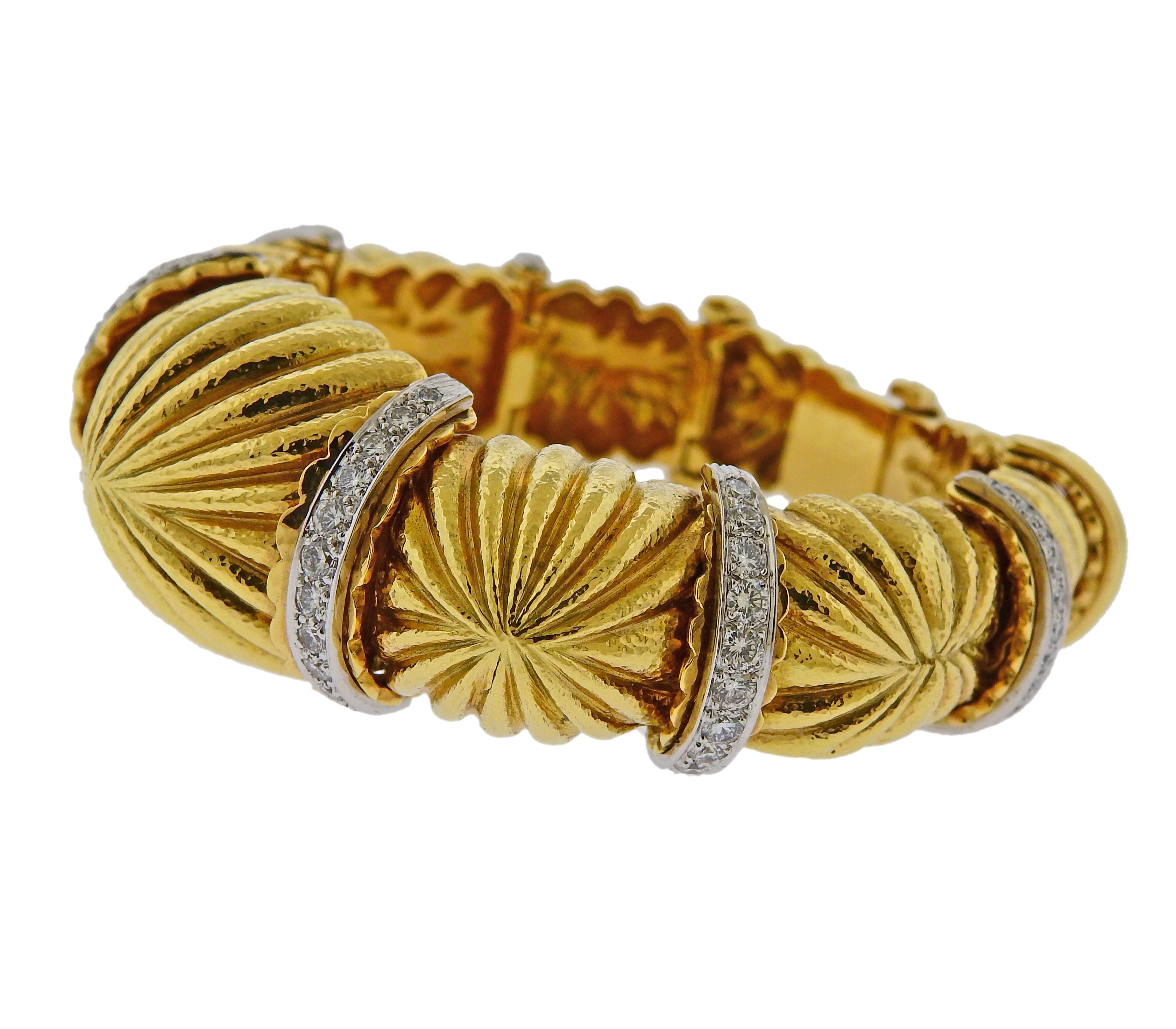 David Webb Fluted Dome Diamond Gold Platinum Bracelet - Replica Luxury Handbag Store