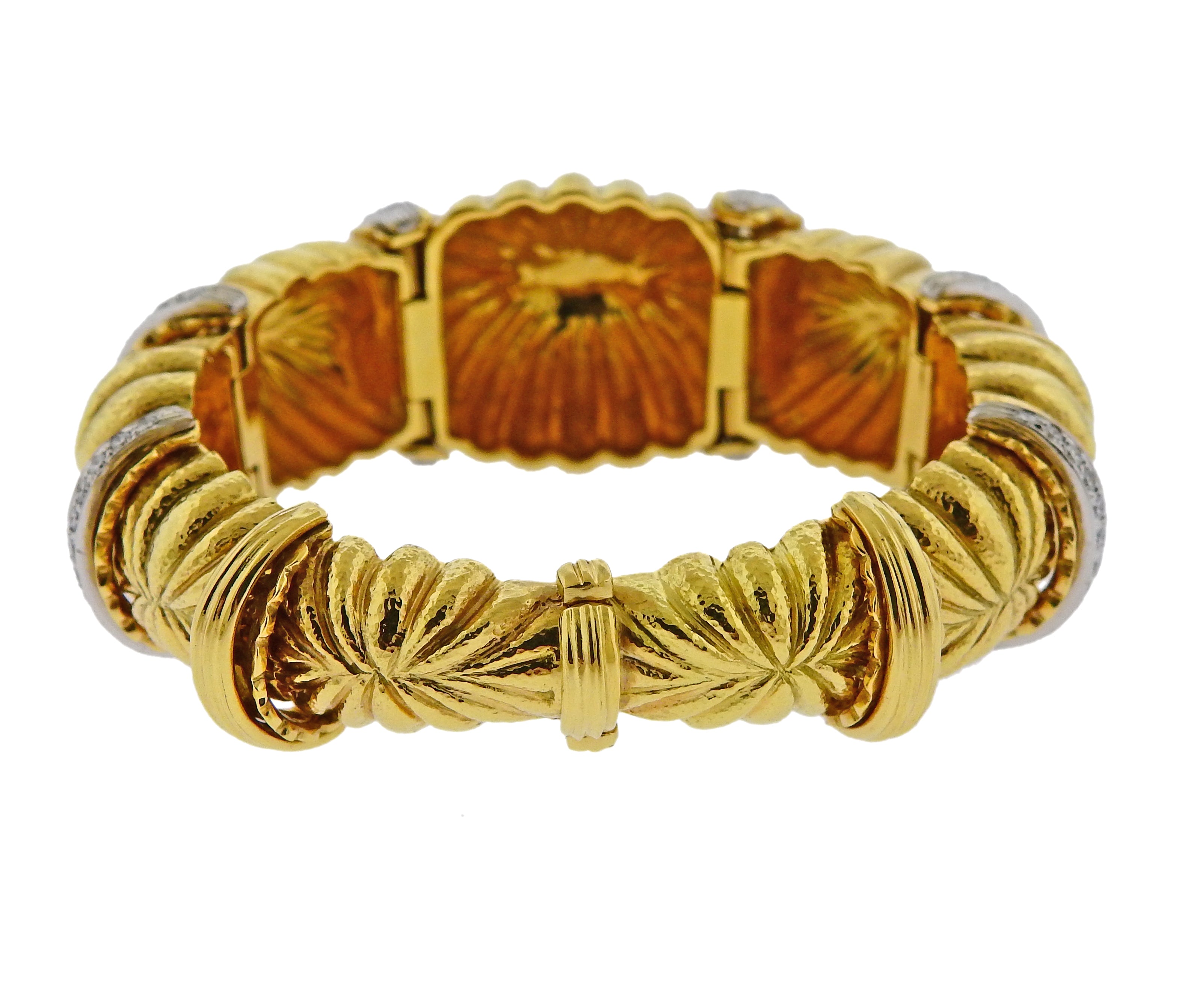David Webb Fluted Dome Diamond Gold Platinum Bracelet - Replica Luxury Handbag Store