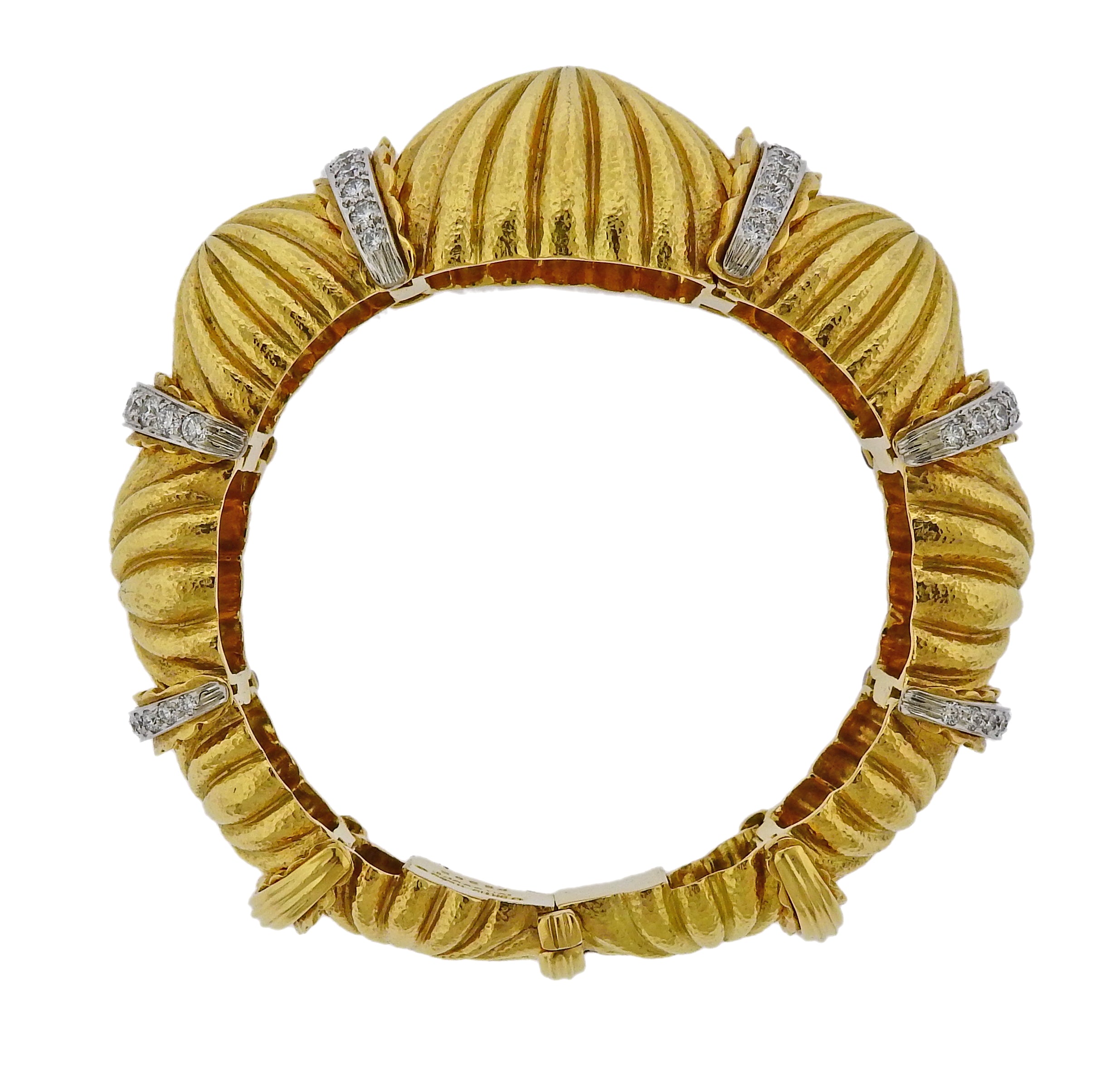 David Webb Fluted Dome Diamond Gold Platinum Bracelet - Replica Luxury Handbag Store