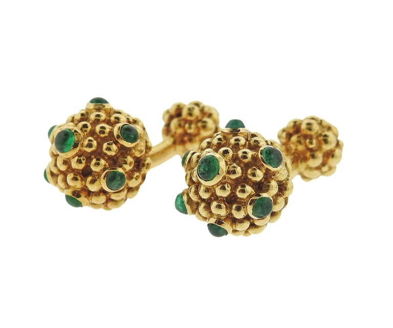 Tiffany  Co. Emerald Gold Cufflinks Stud Dress Set - Replica Luxury Handbag Store