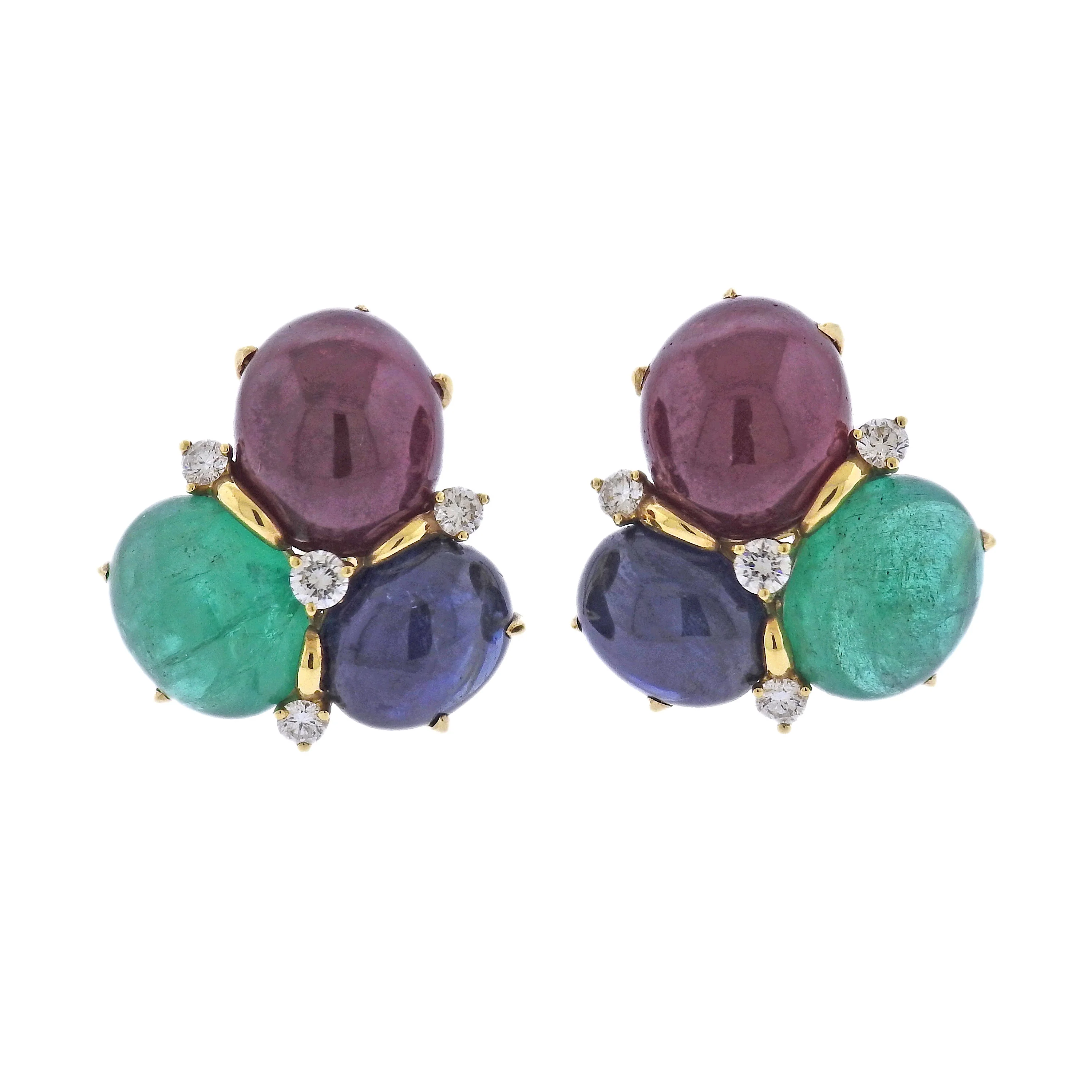 Seaman Schepps Bubble Ruby Sapphire Emerald Diamond Gold Earrings