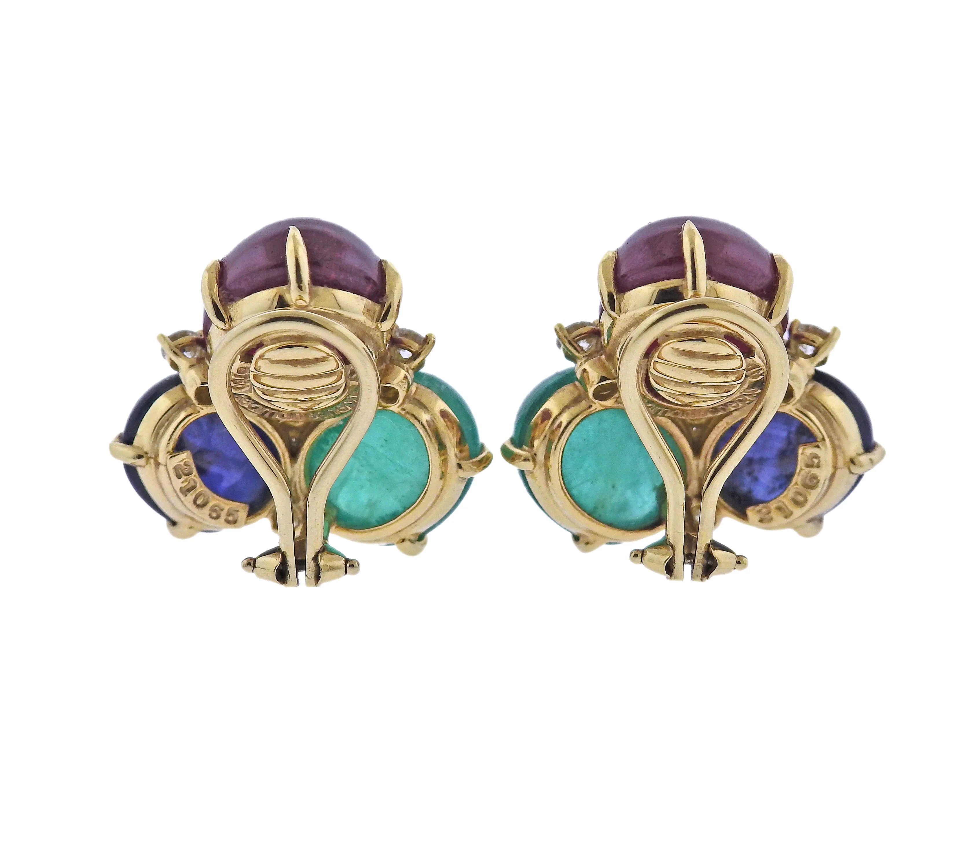 Seaman Schepps Bubble Ruby Sapphire Emerald Diamond Gold Earrings