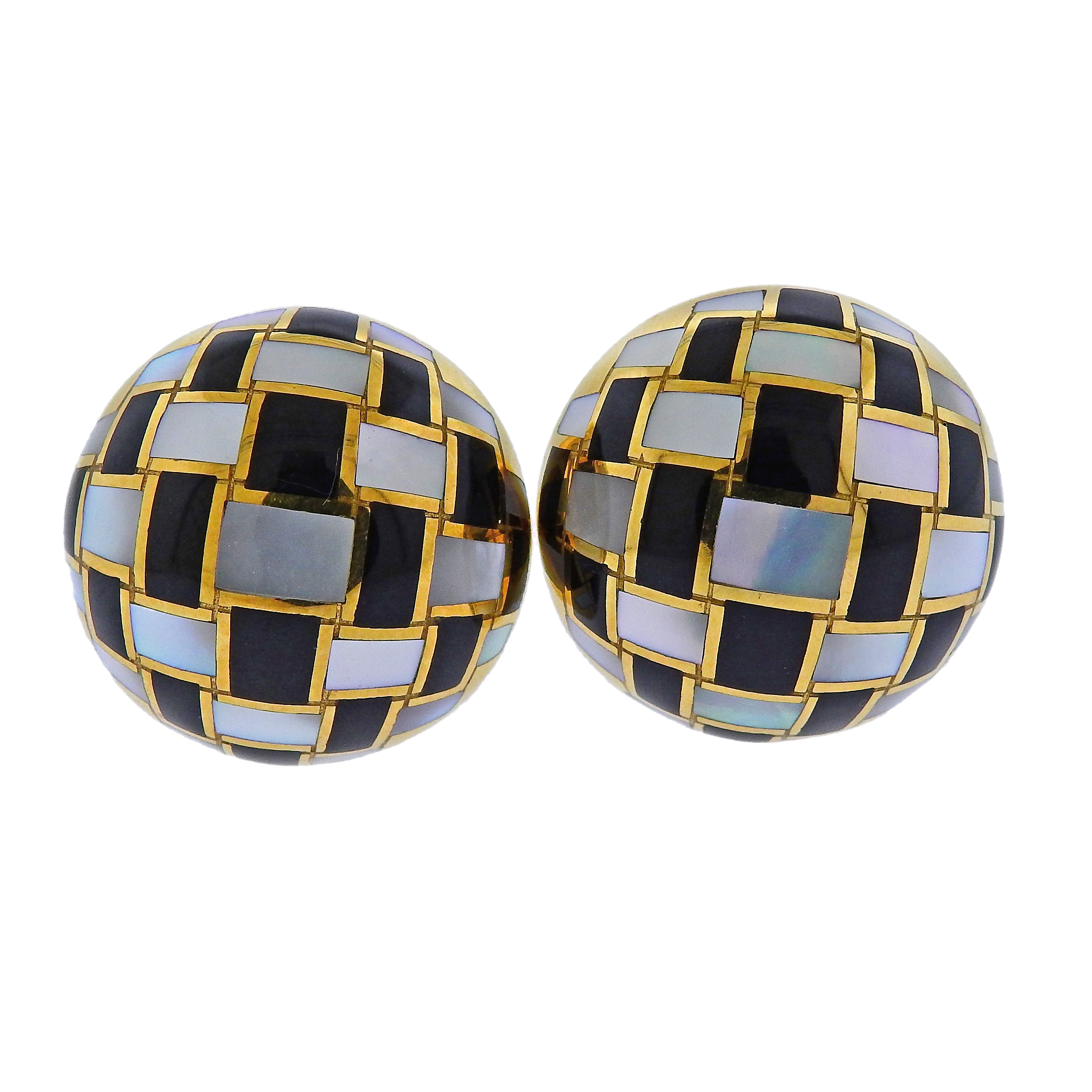 Tiffany & Co Inlay Mother of Pearl Onyx Checkerboard Gold Earrings - Replica Luxury Handbag Store
