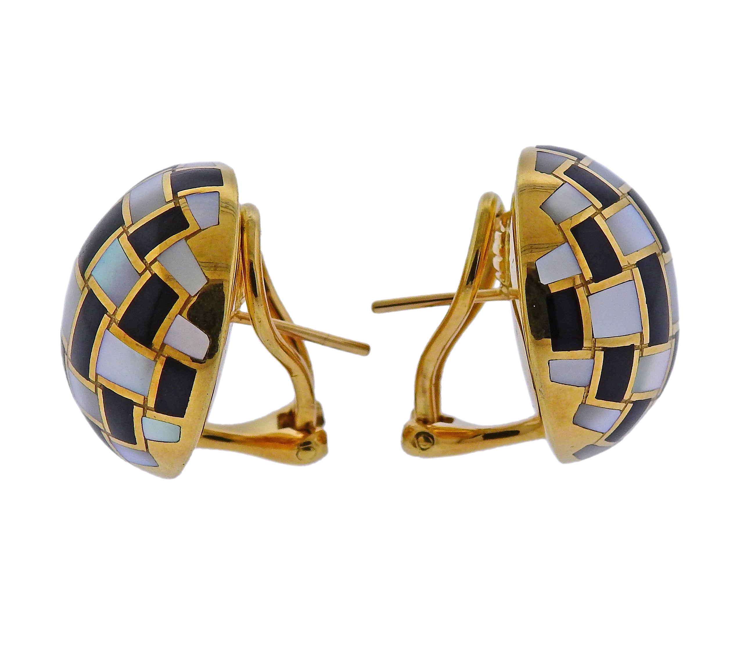 Tiffany & Co Inlay Mother of Pearl Onyx Checkerboard Gold Earrings - Replica Luxury Handbag Store
