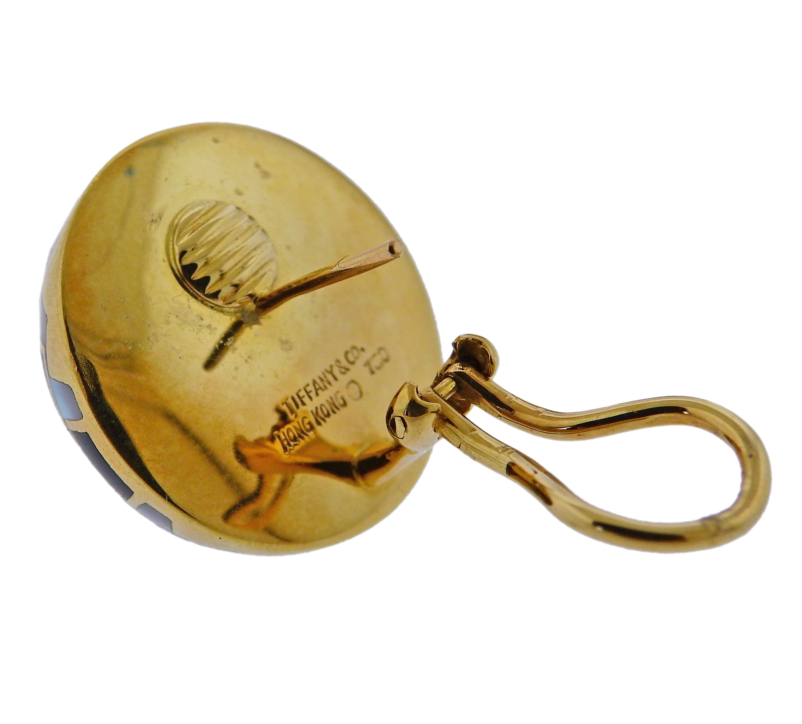 Tiffany & Co Inlay Mother of Pearl Onyx Checkerboard Gold Earrings - Replica Luxury Handbag Store
