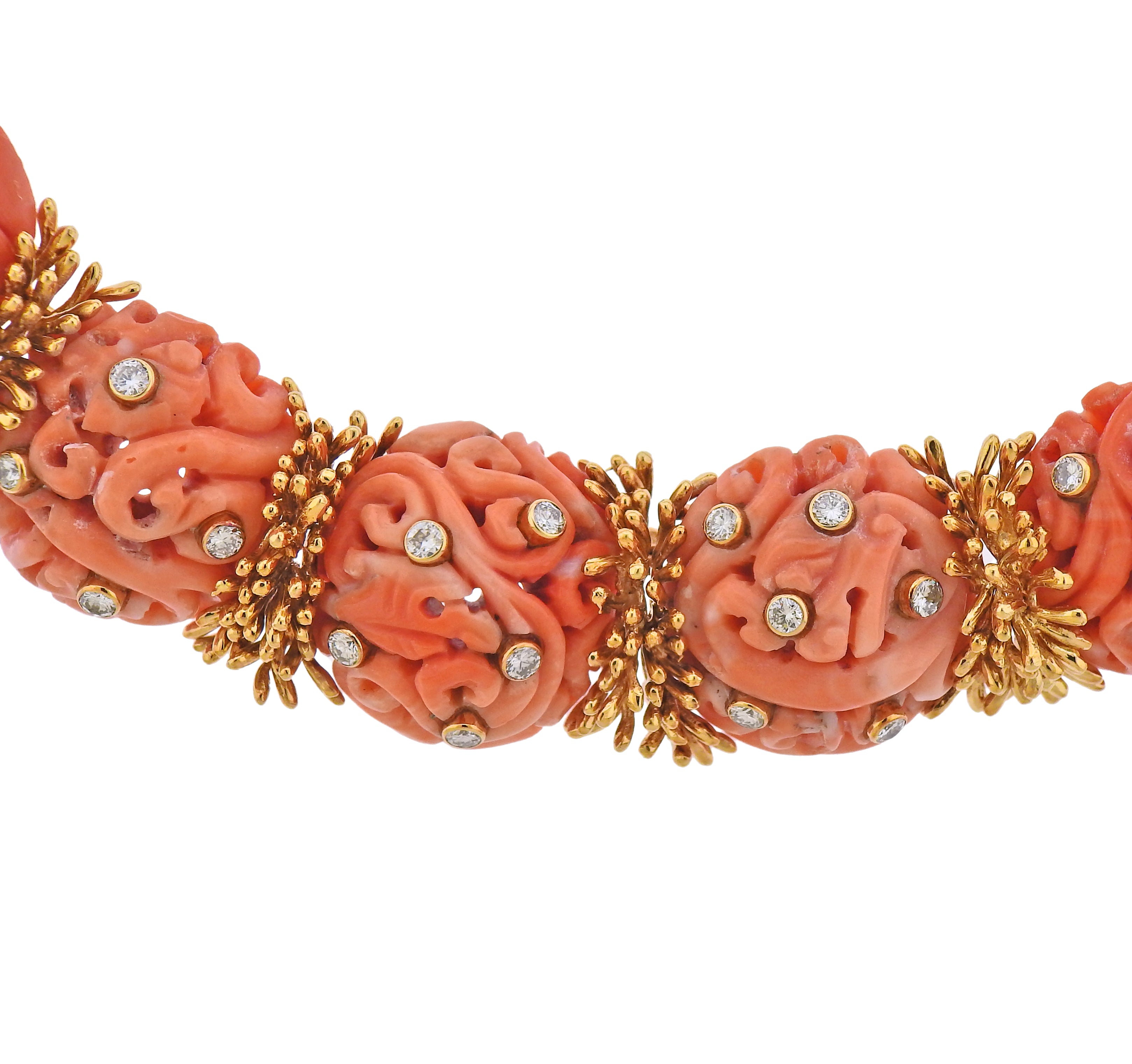 David Webb 1960s Diamond Carved Coral Gold Earrings Necklace Set - Replica Luxury Handbag Store