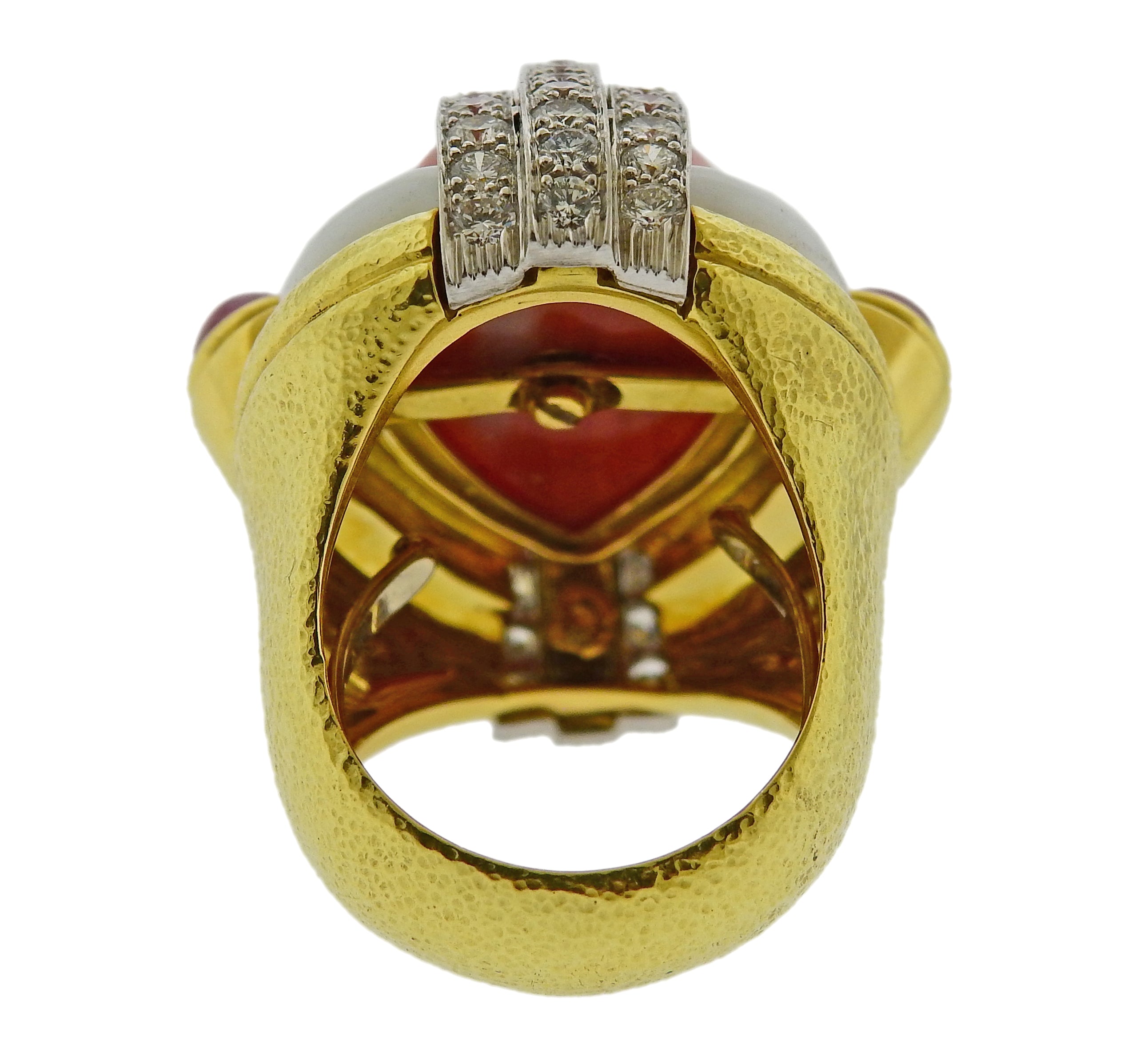 David Webb Coral Ruby Diamond Enamel Gold Platinum Ring - Replica Luxury Handbag Store